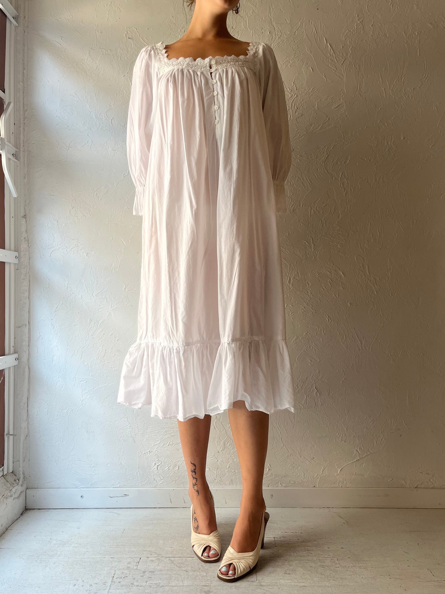 Vintage 'Victorias Secret' Gold Label White Cotton Dress / Medium