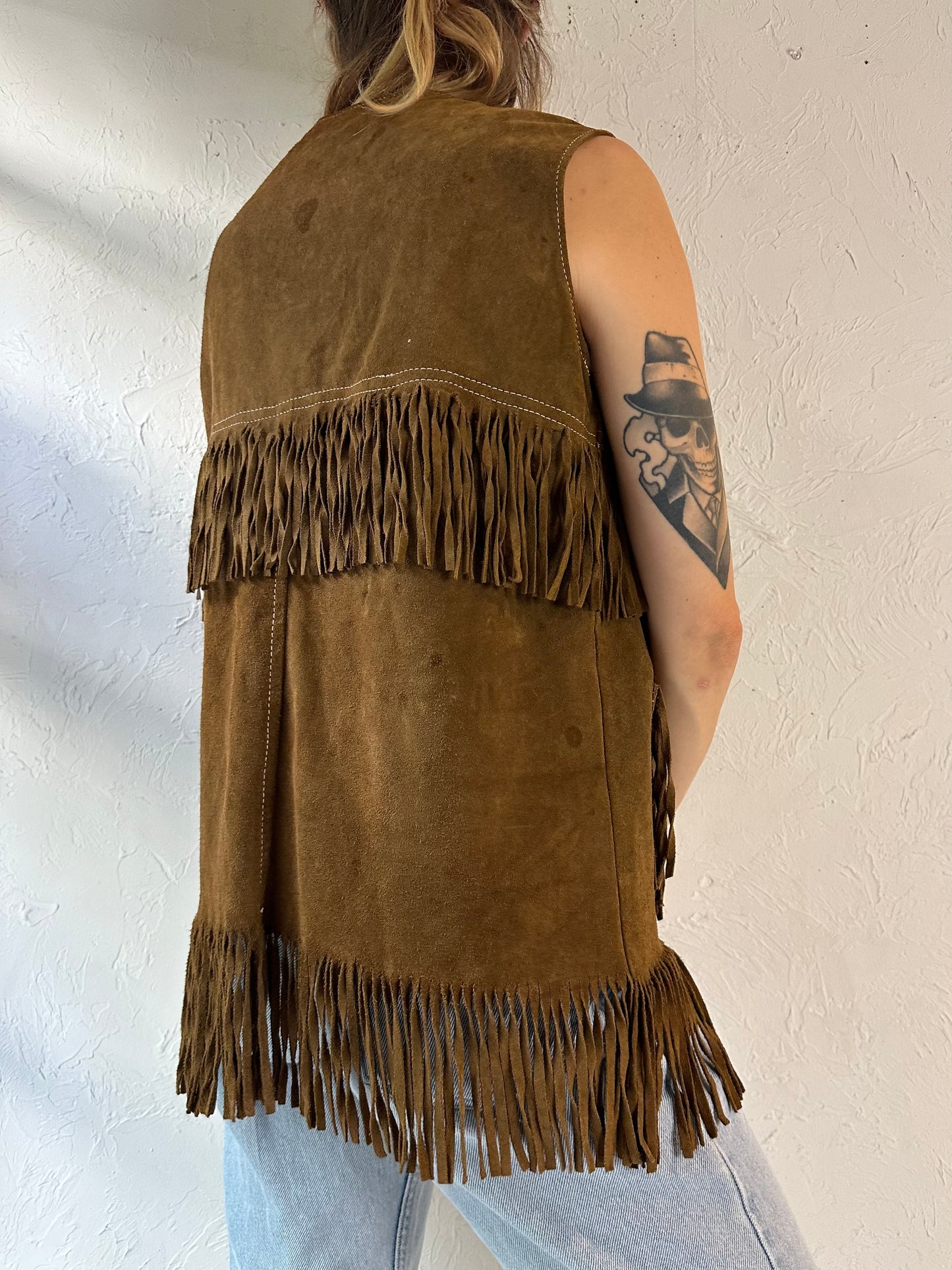 Vintage Suede Leather Western Fringe Vest / Medium