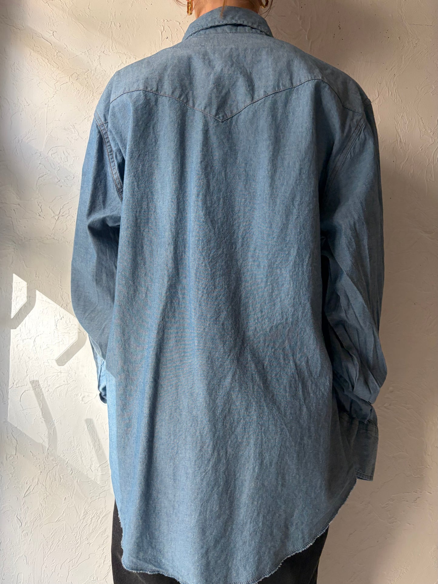 Vintage 'Wrangler' Denim Pearl Snap Shirt / Large