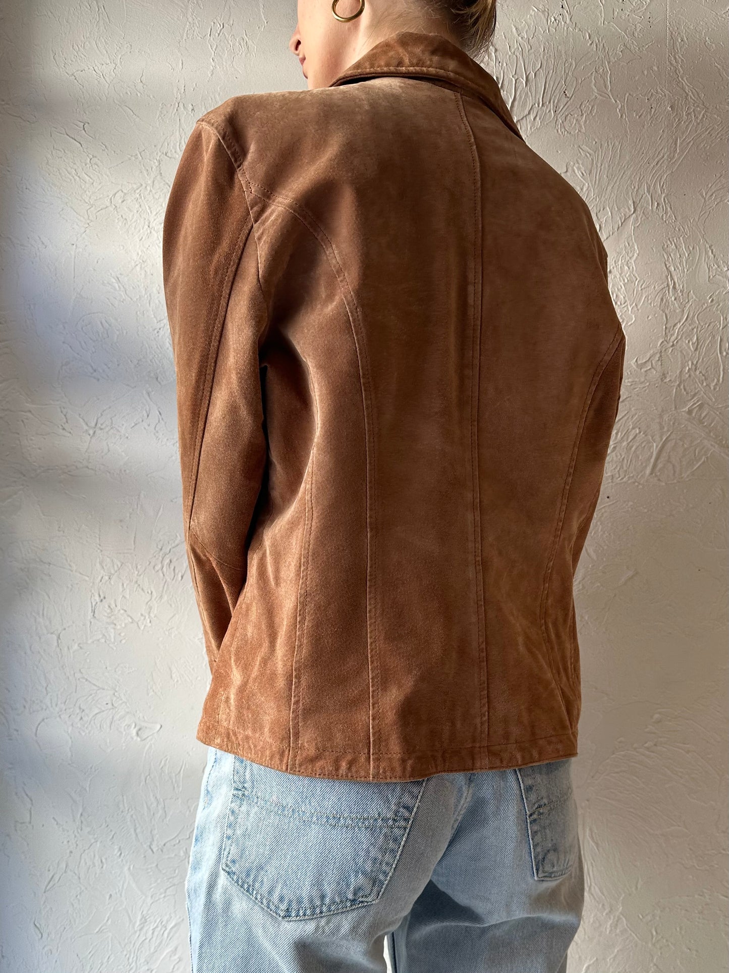 Y2k 'Live A Little' Tan Suede Leather Jacket / Large