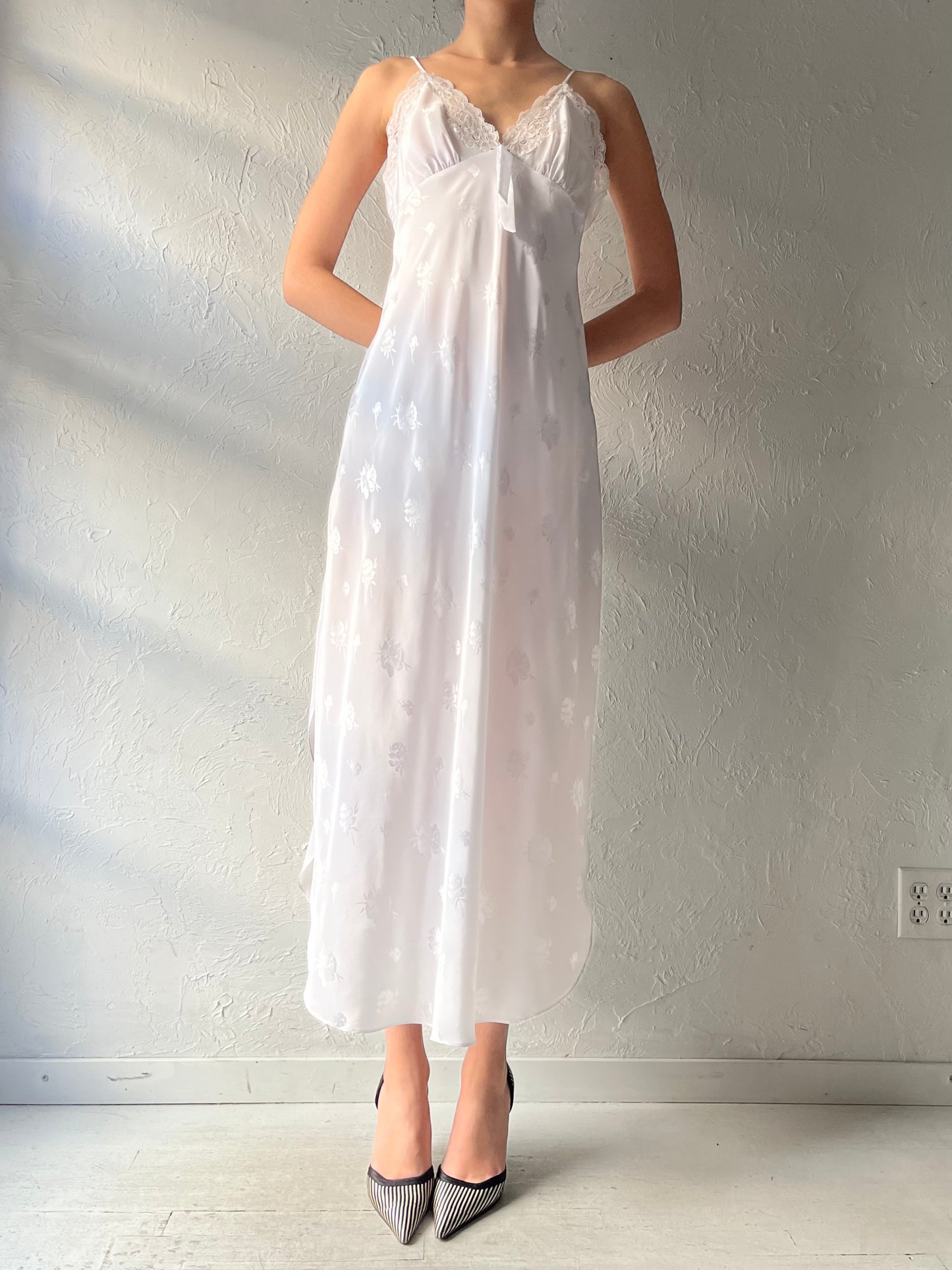 90s 'Linda La Vie En Rose' White Romantic Slip Dress / Large