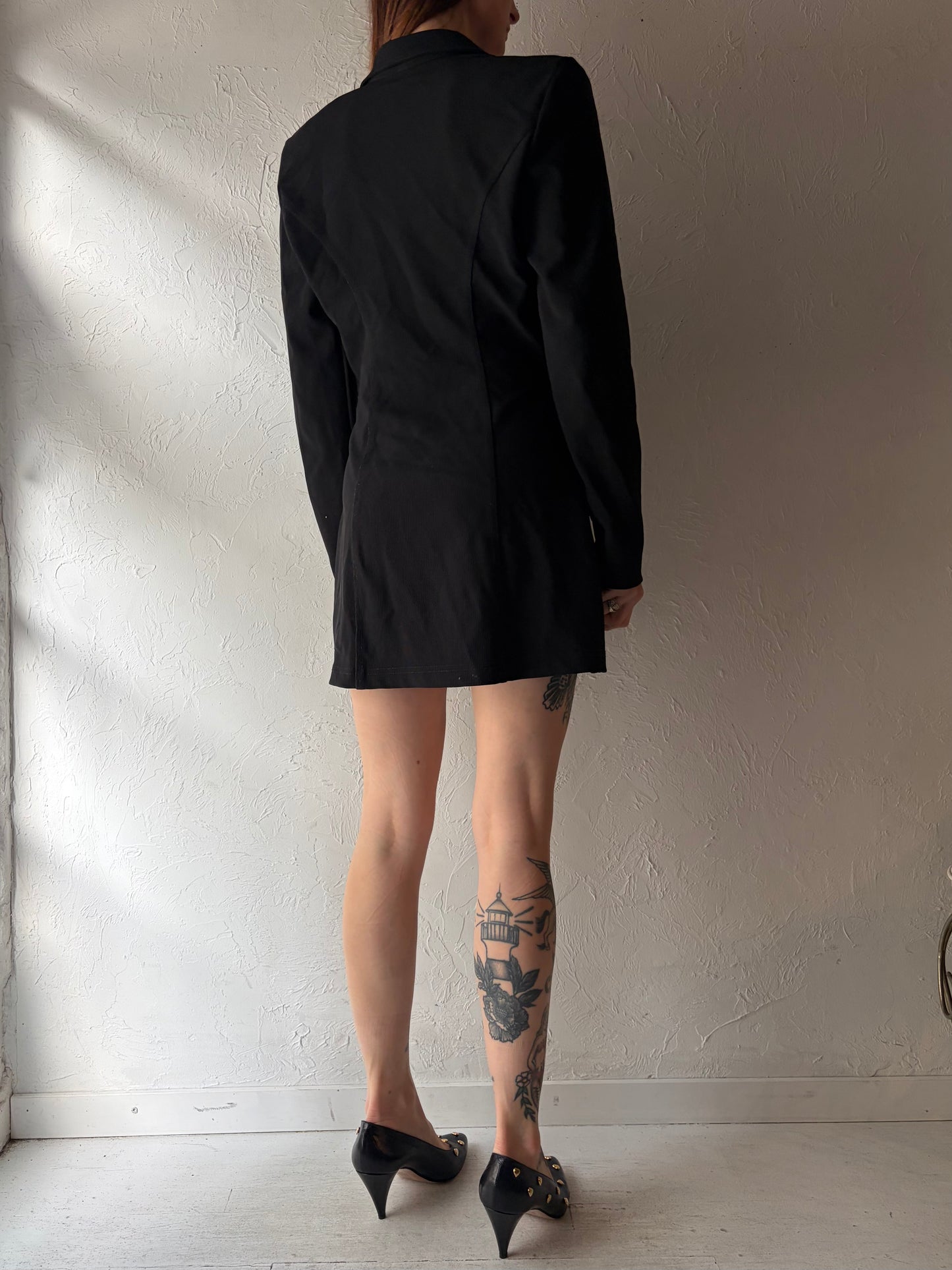 90s 'XOXO' Black Ribbed Knit Micro Mini Blazer Dress / Small