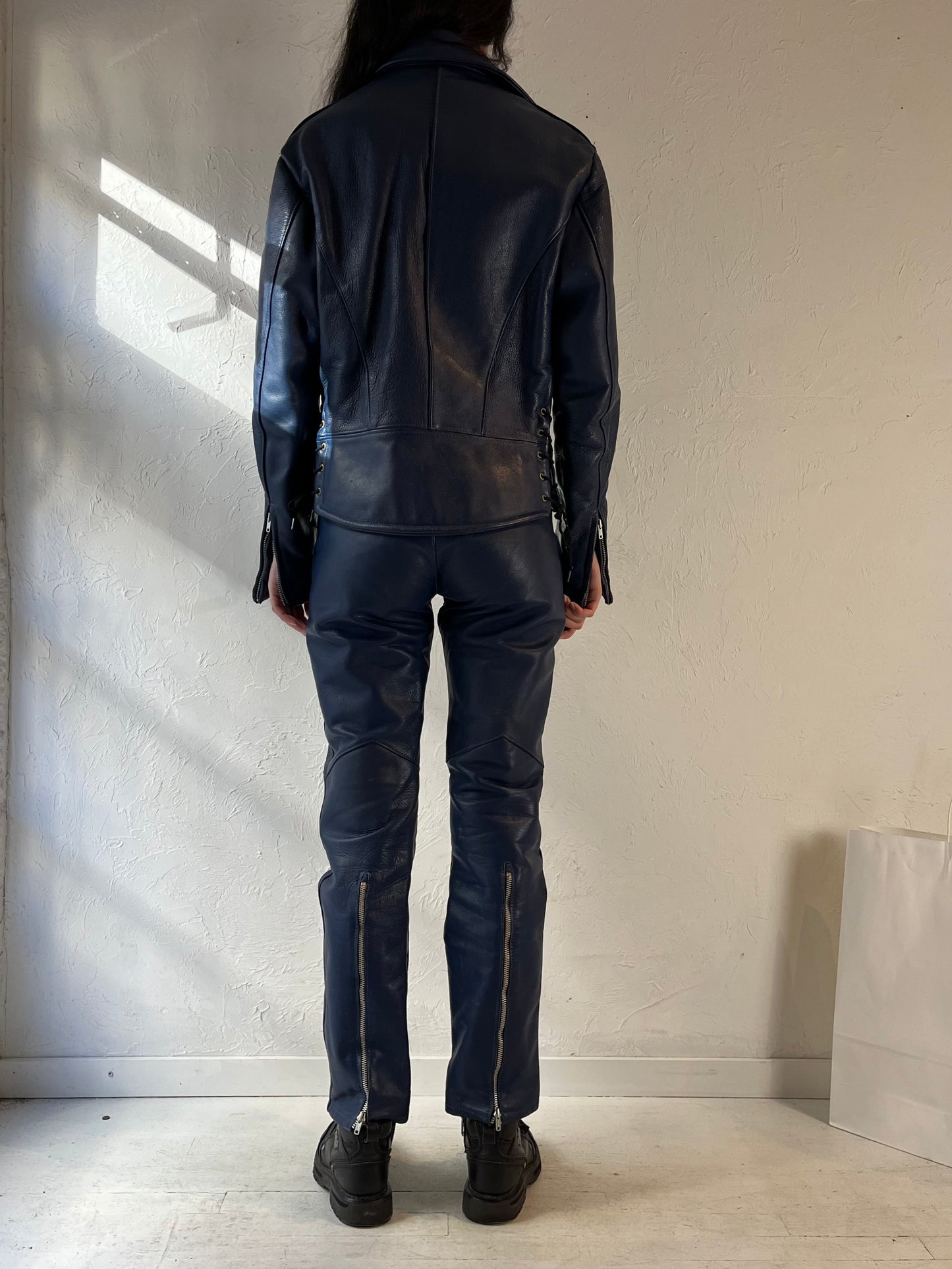 70s ‘Apparel Annex’ Blue Thick Leather Biker Set / Small