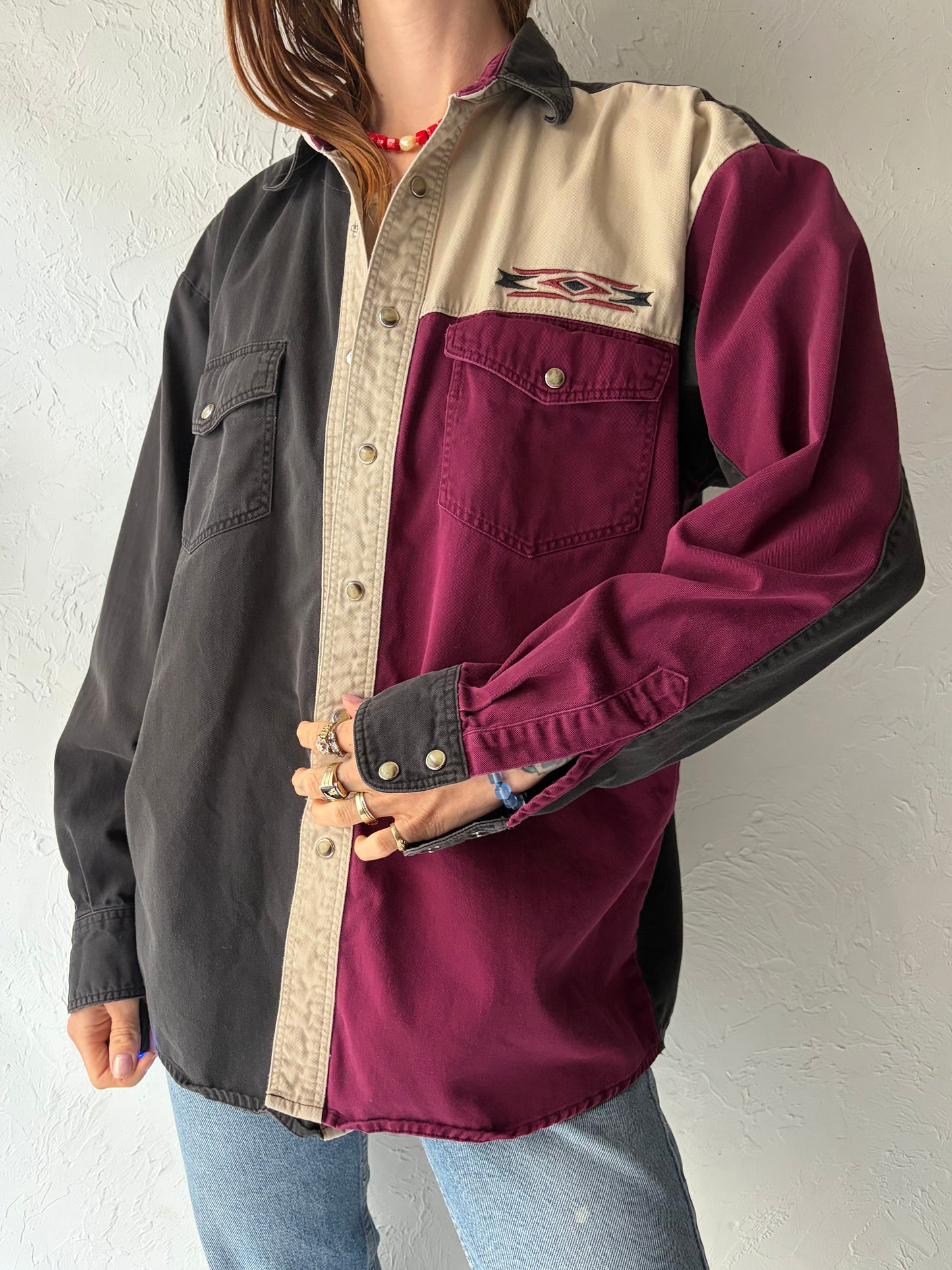 Y2k 'Wrangler' Western Snap Up Shirt / Medium