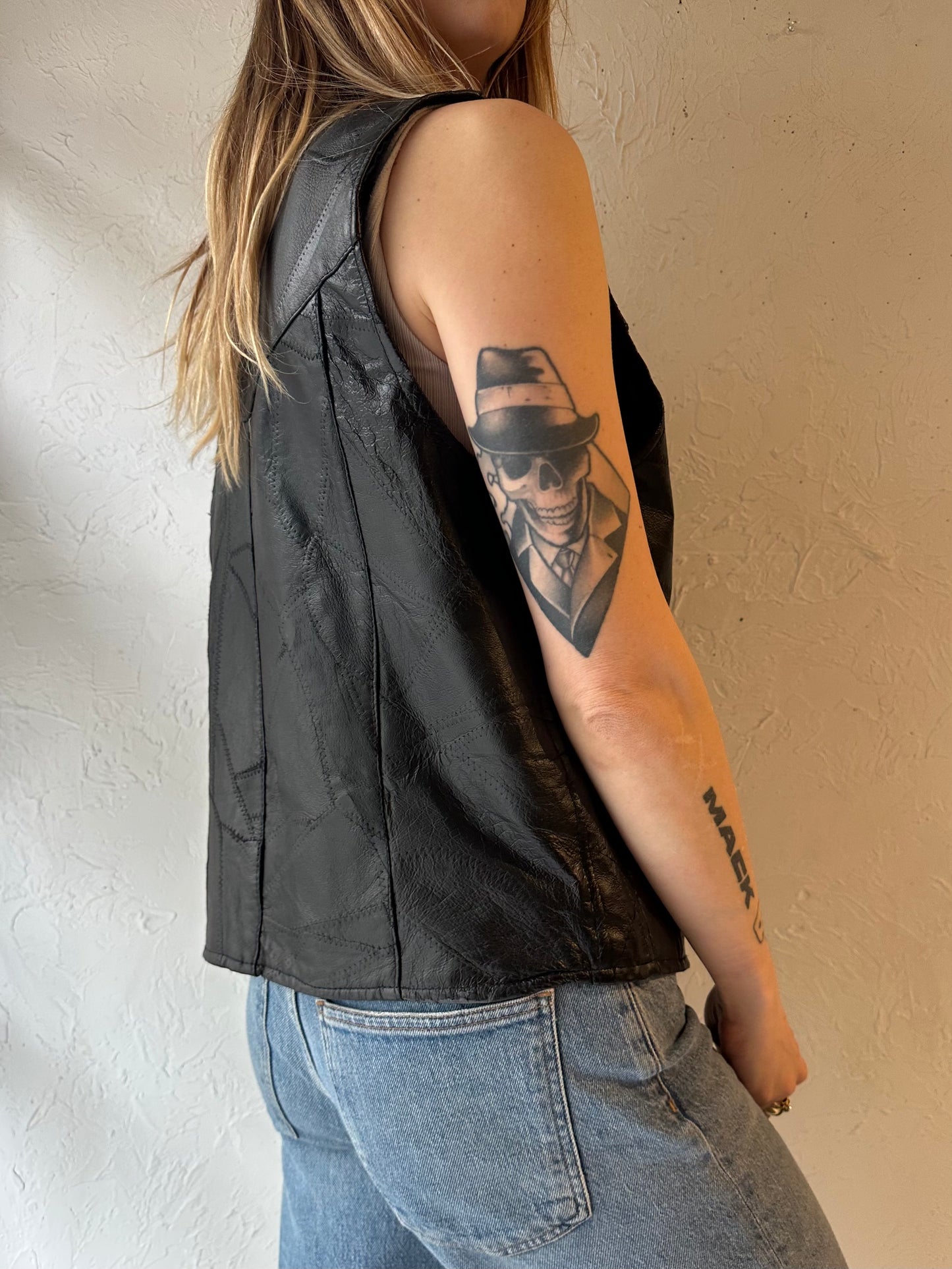 90s ‘Leather Works’ Black Leather Vest / Small