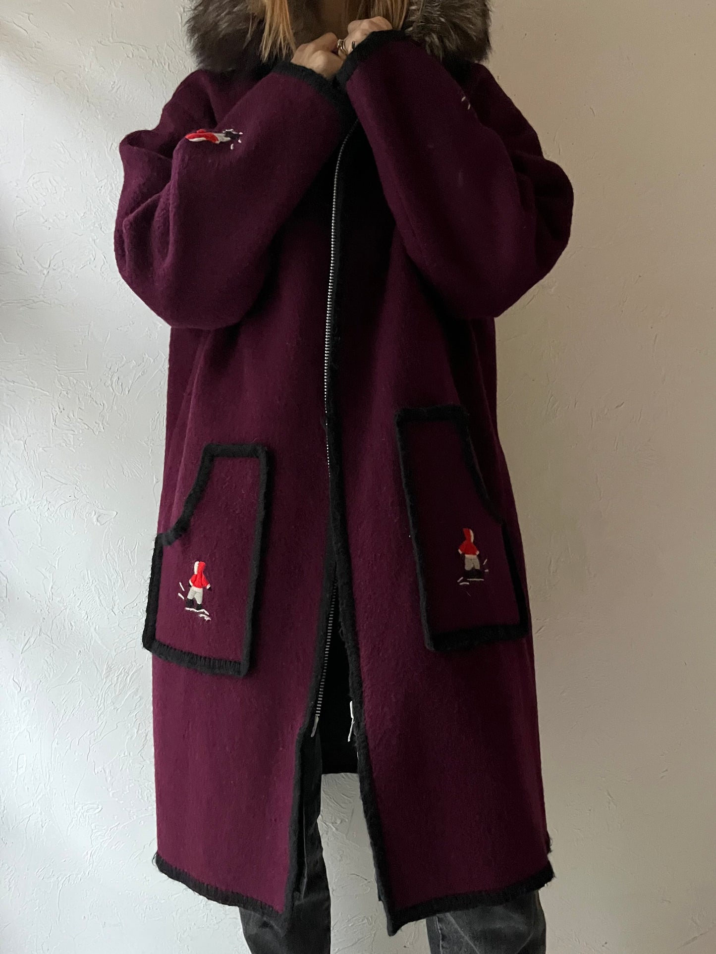 Vintage Purple Wool Embroidered Parka / Large