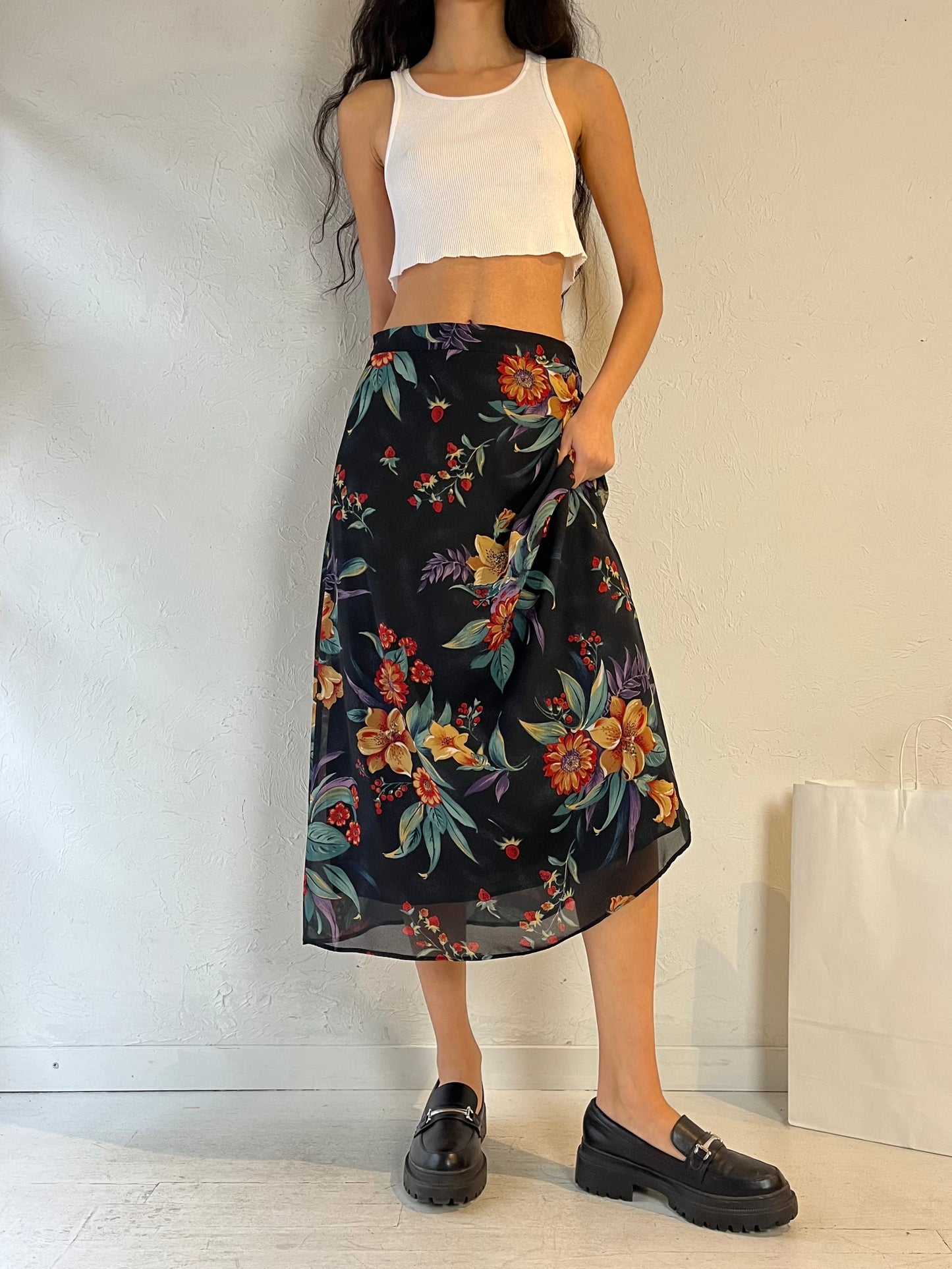 90s ‘Sag Harbor’ Floral Midi Skirt / Small