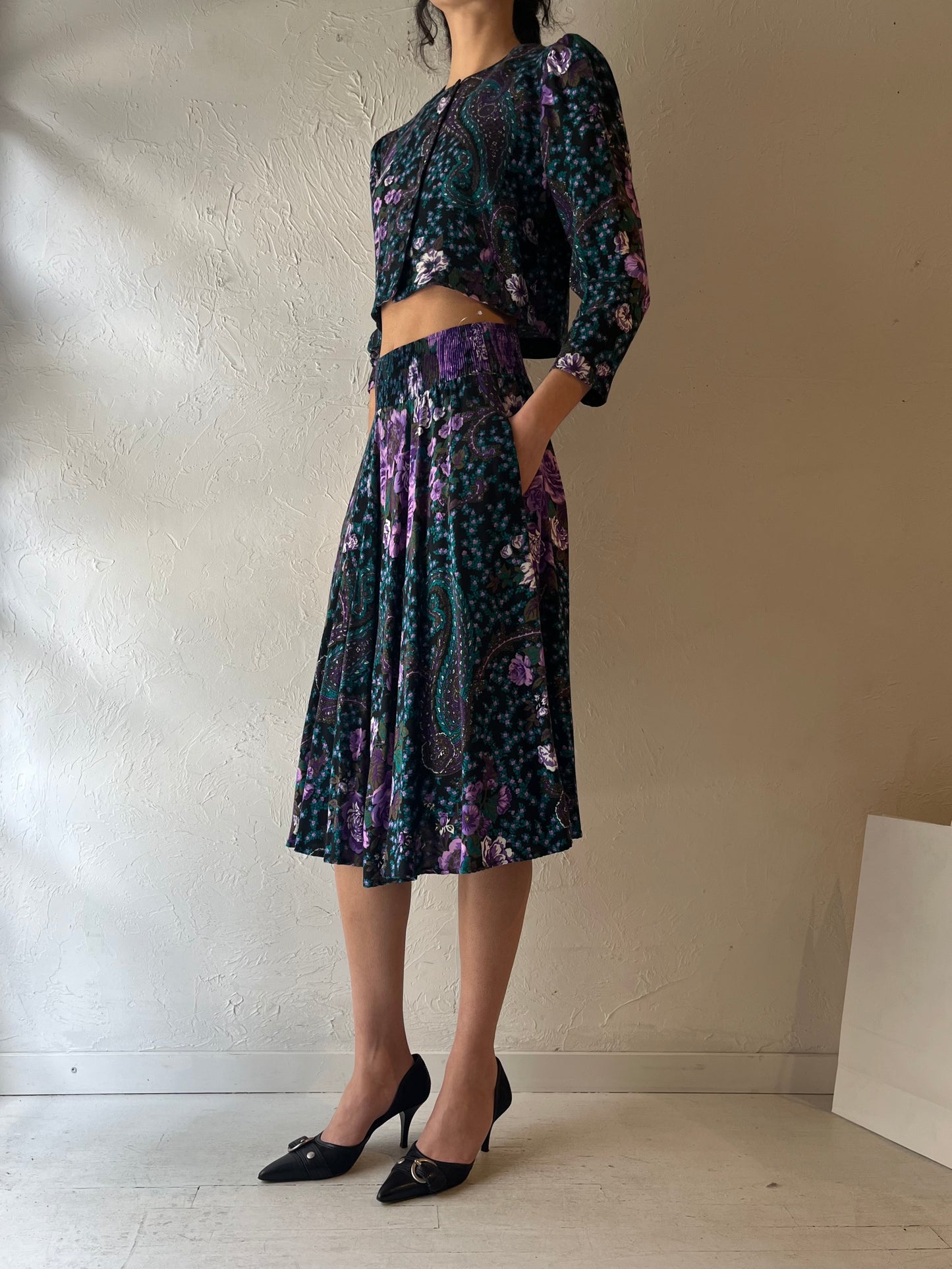 90s ‘Karin Steven’s’ Floral Skirt Set / Small