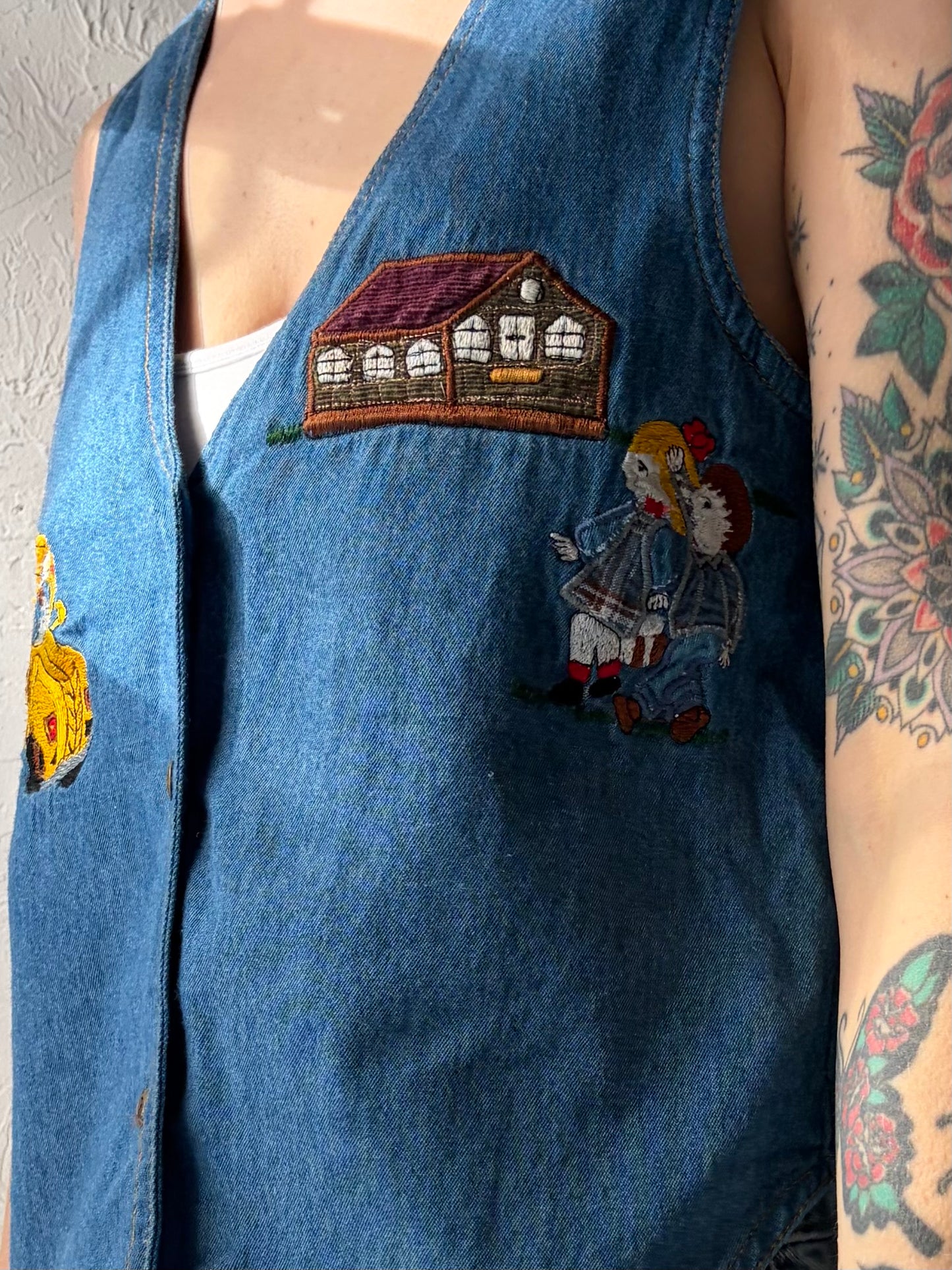 90s 'Way Togo' Denim Embroidered Teacher Vest / Small