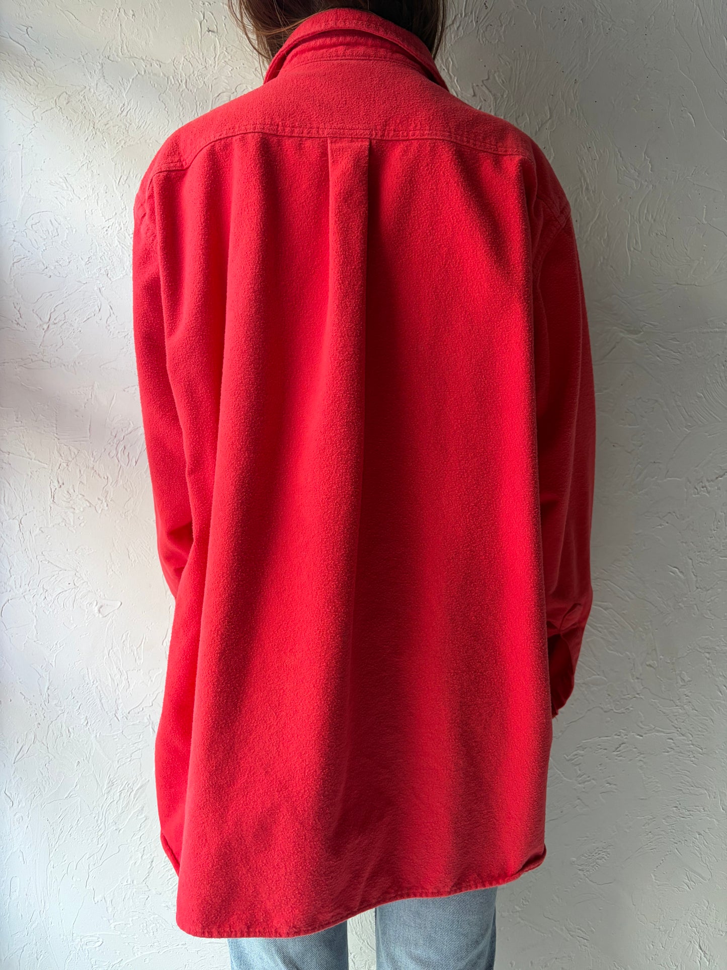 Y2k 'L.L. Bean' Red Cotton Minimalist Work Wear Button Up Shirt / XL