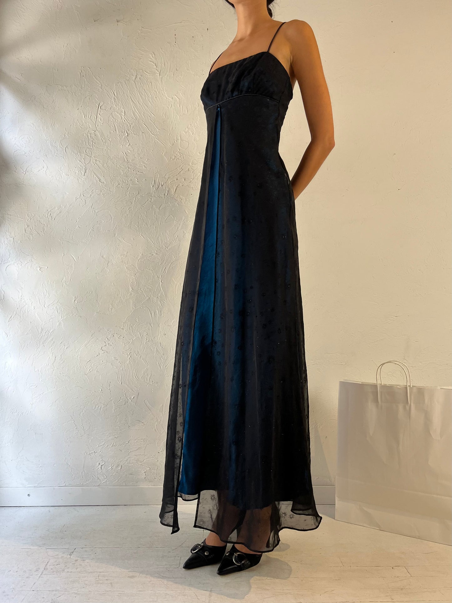 90s 'Morgan & Co' Navy Blue Formal Dress / Small