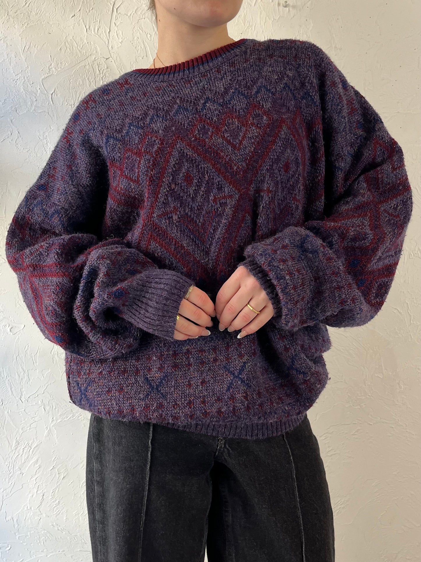 Vintage ‘London Fog’ Purple Patterned Sweater / Large