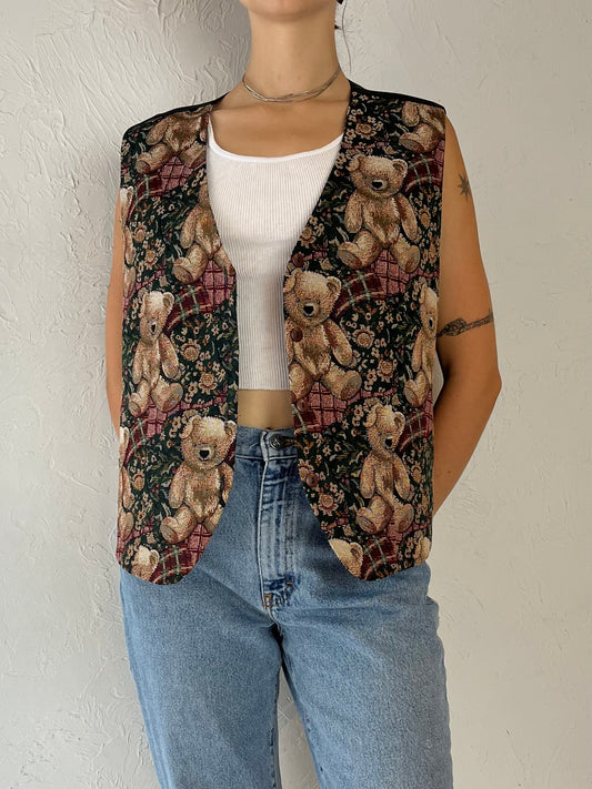 90s 'Cleo' Teddybear Tapestry Vest / Large