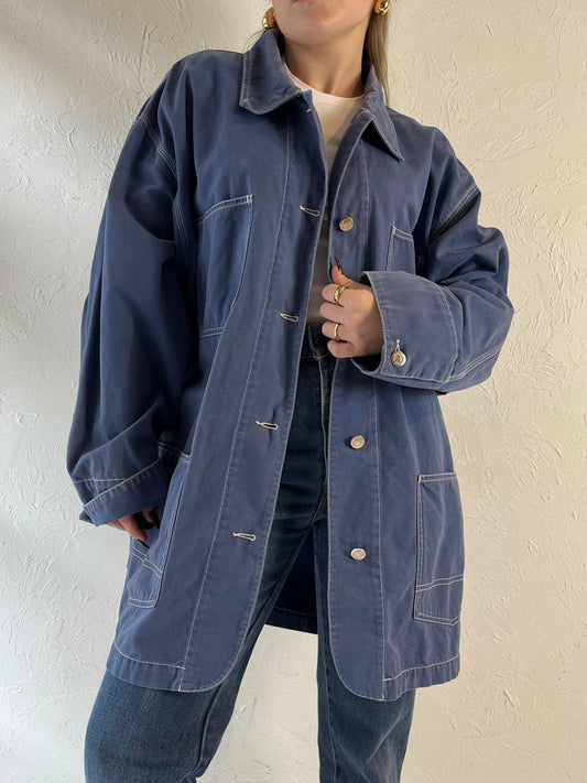 90s ‘Eddie Bauer’ Blue Cotton Chore Jacket / Large