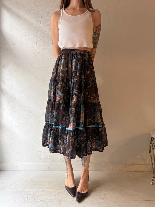 70s 'Gunne Sax' Tiered Foral Skirt / XS