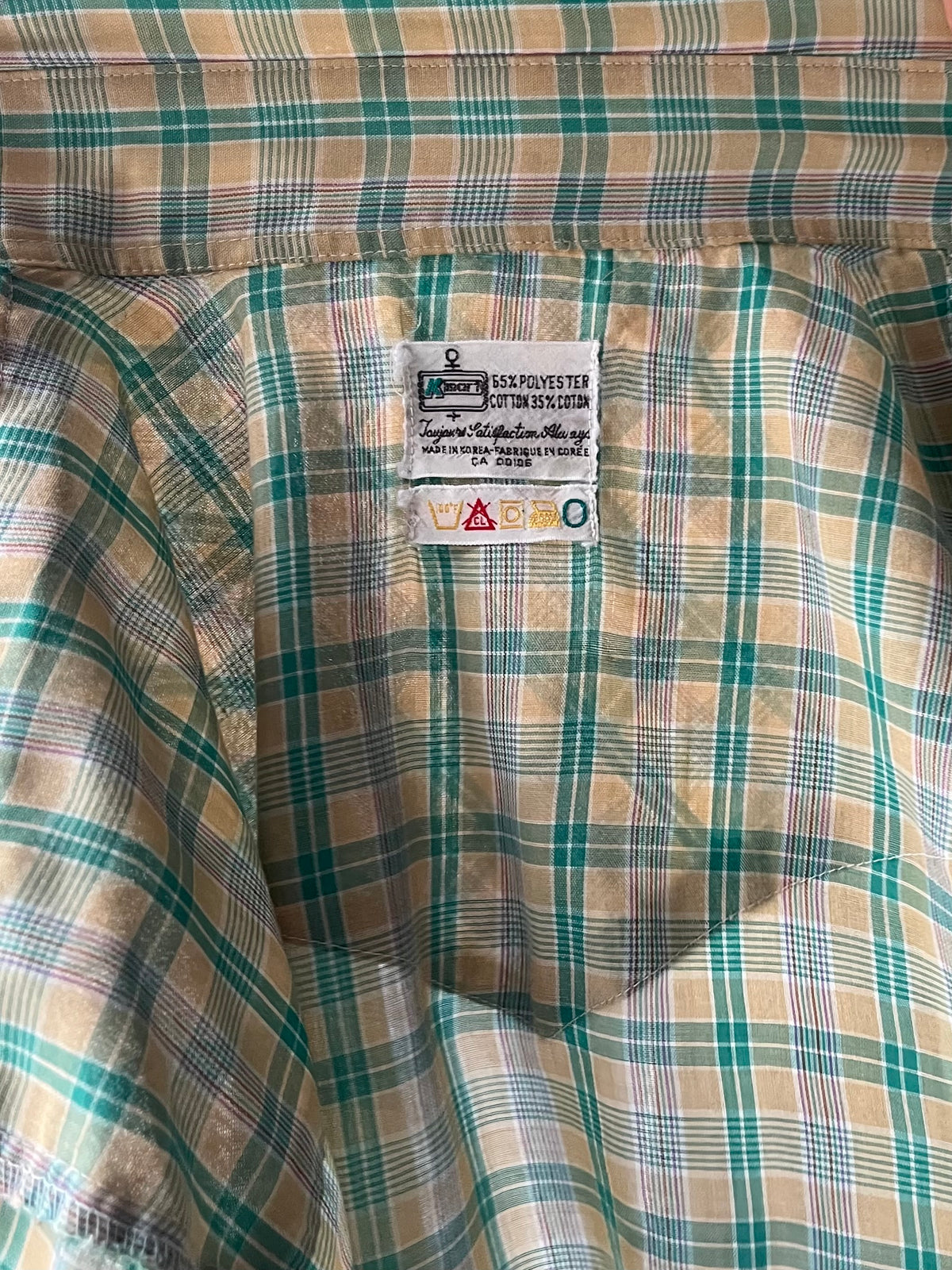 70s 'Kmart' Green Retro Plaid Pearl Snap Western Shirt / Large