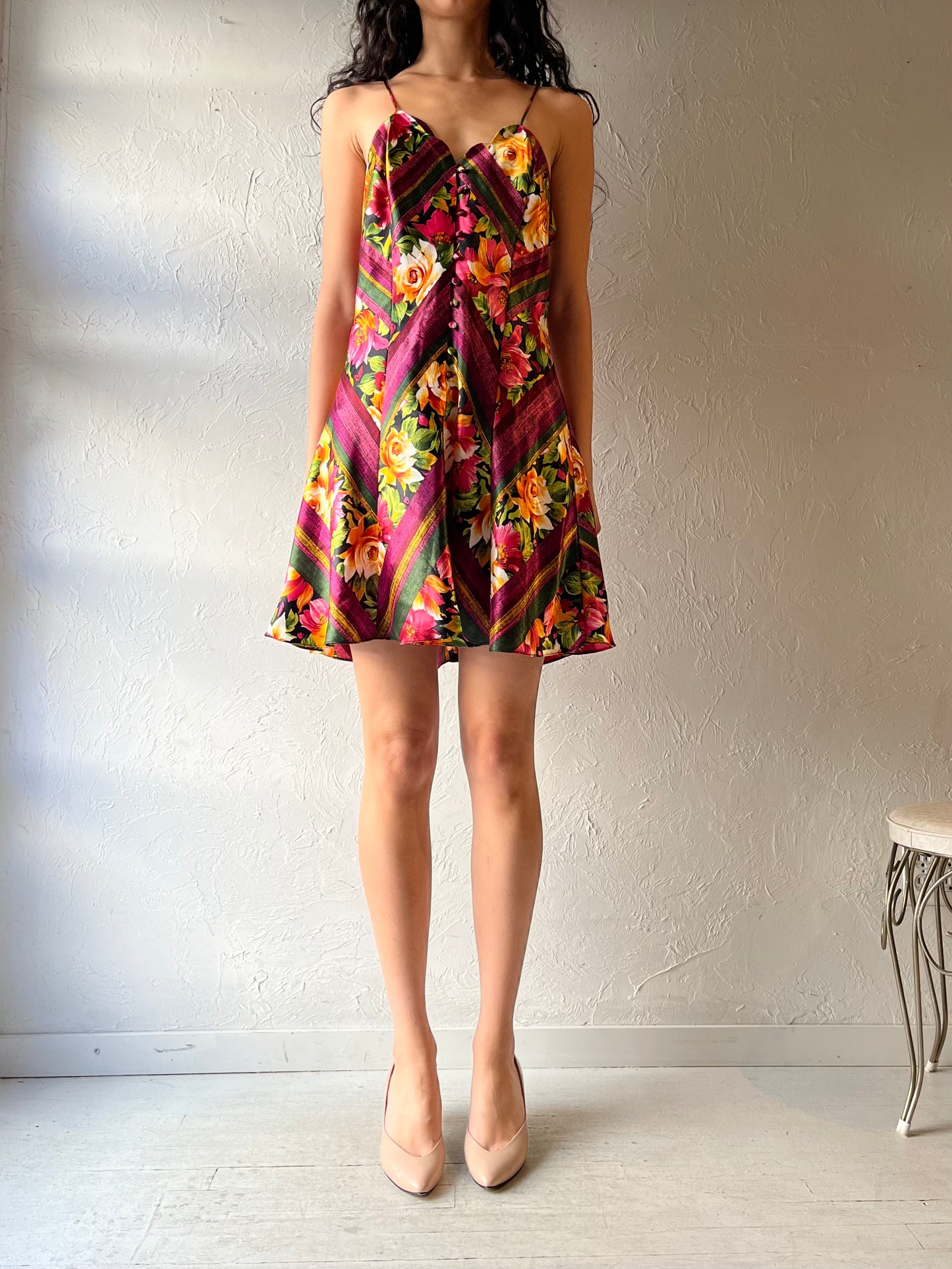 90s 'Victoria Secret Gold Label' Floral Slip Dress / Medium