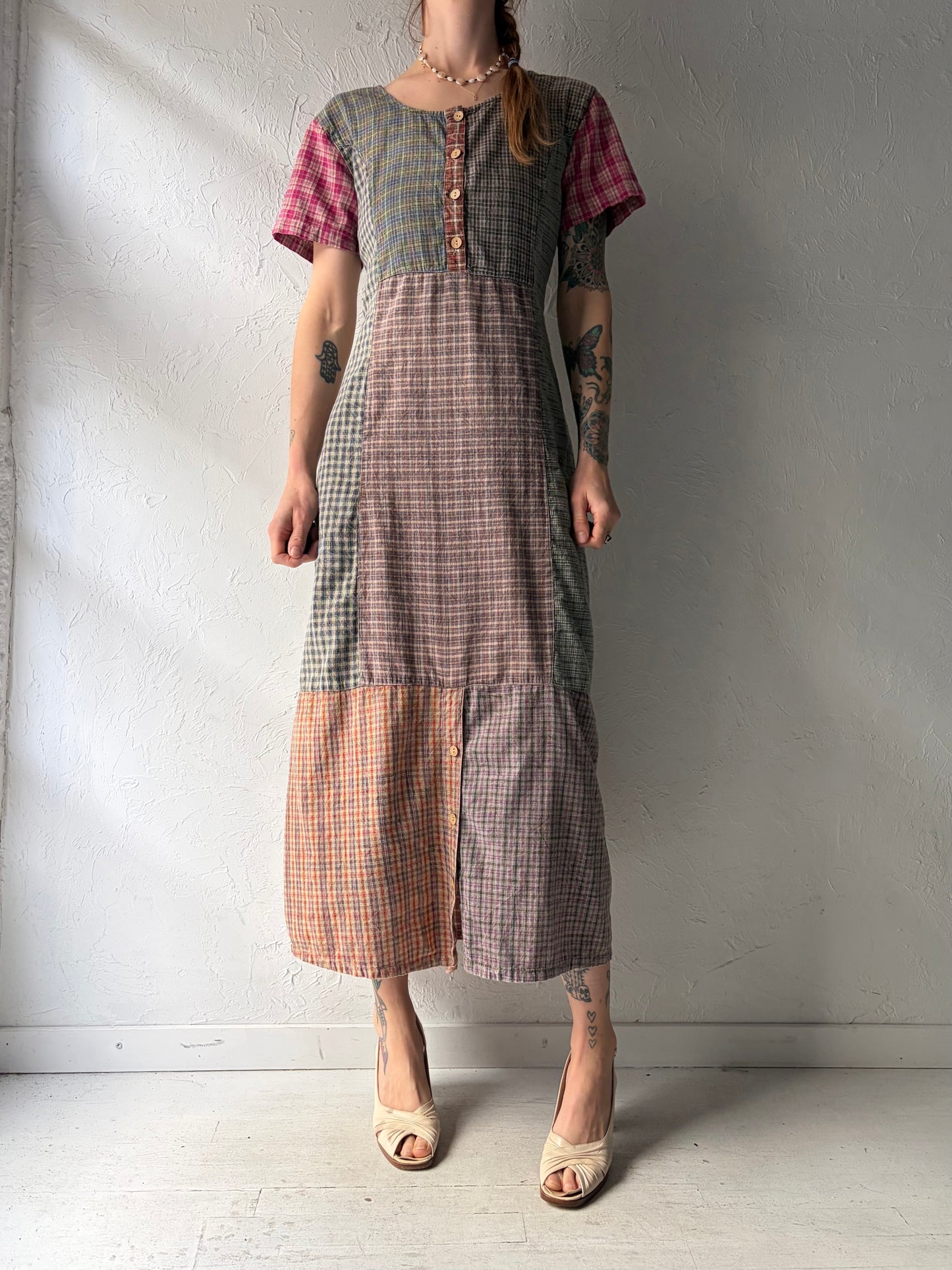 Y2k 'Sacred Threads' Cotton Patchwork Grunge Maxi Dress / Small
