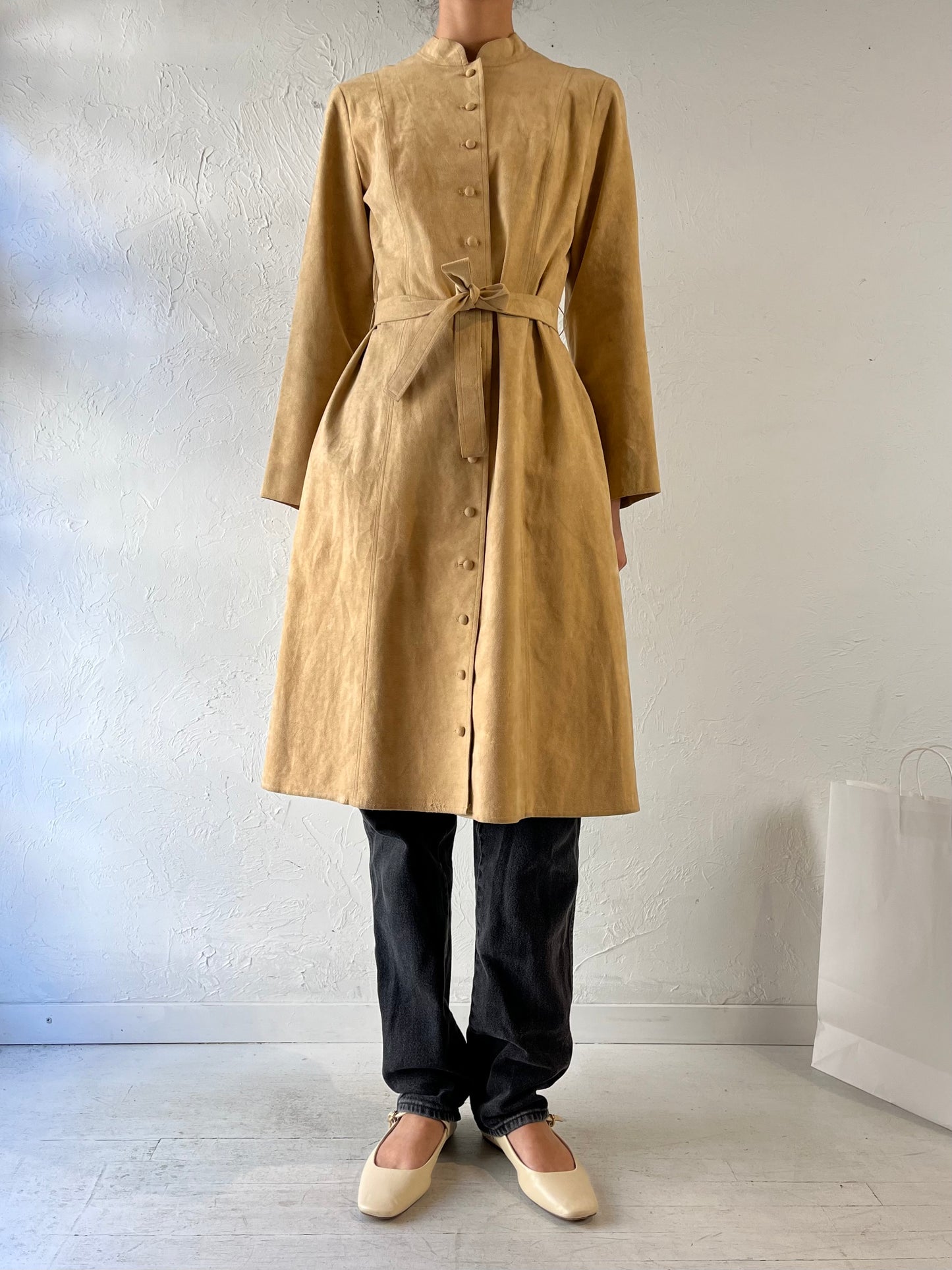 70s ‘Posh By Jay Anderson Lady Albert’ Beige Micro Suede Coat / Small