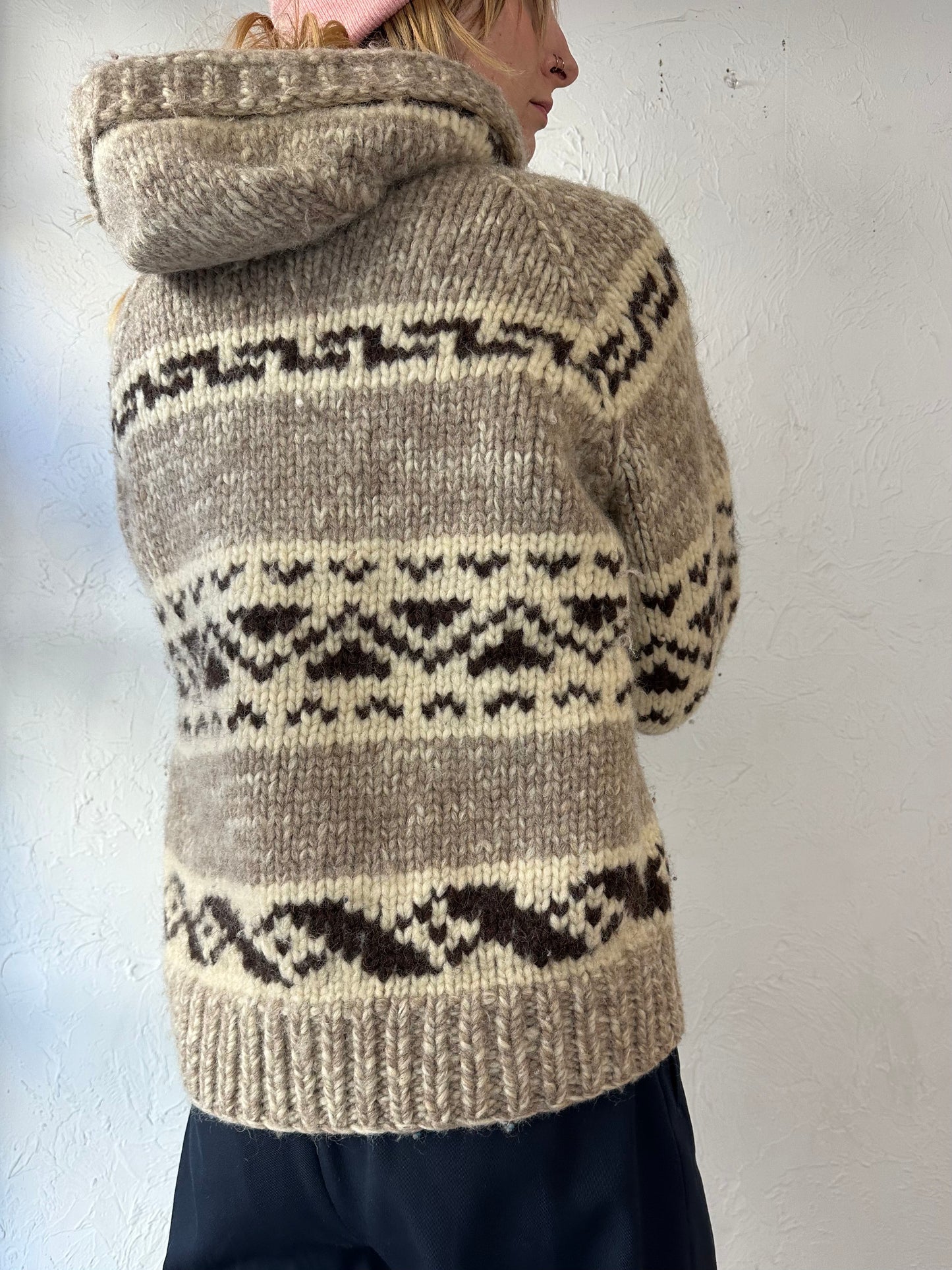 Vintage Hand Knit Hooded Sweater / Small