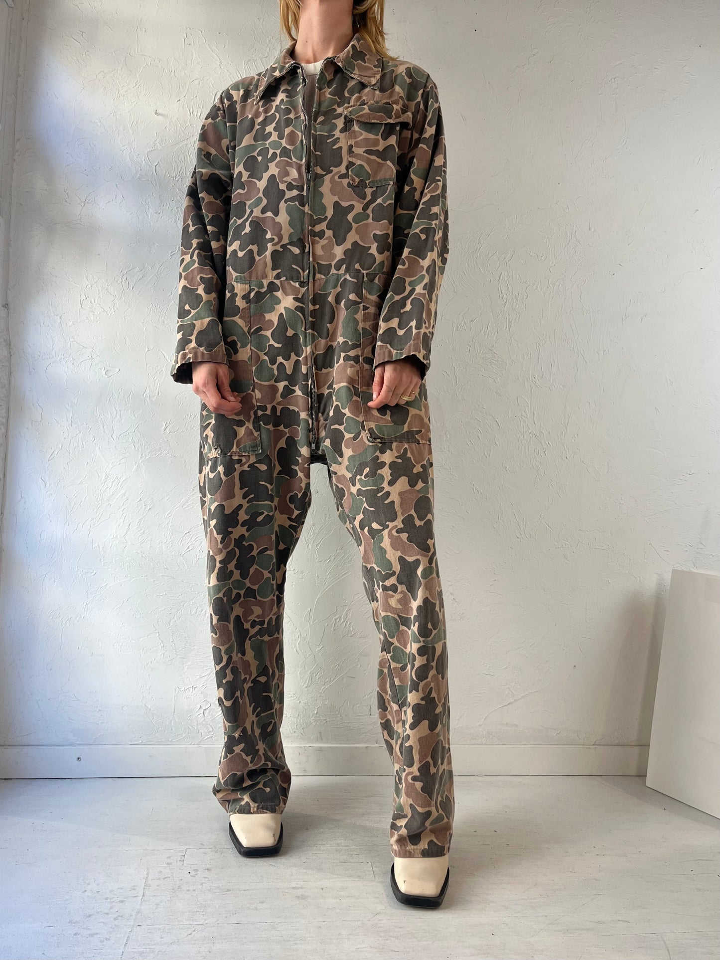 90s 'Sears' Camouflage Cotton Boiler Suit / Large