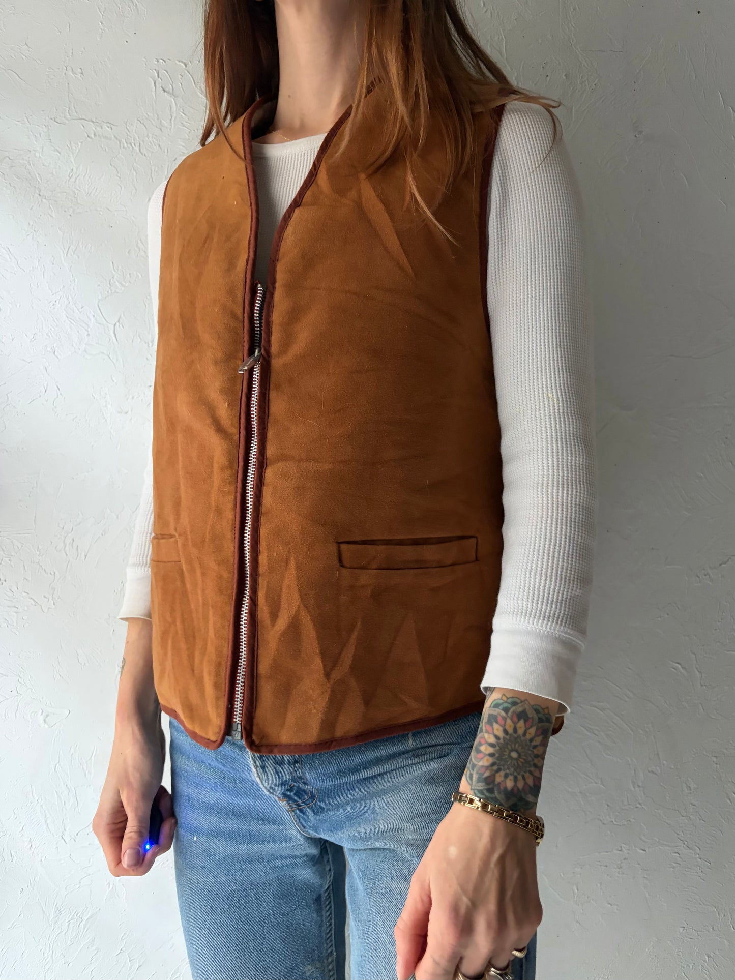 Vintage Micro Suede Faux Shearling Lined Vest / Medium