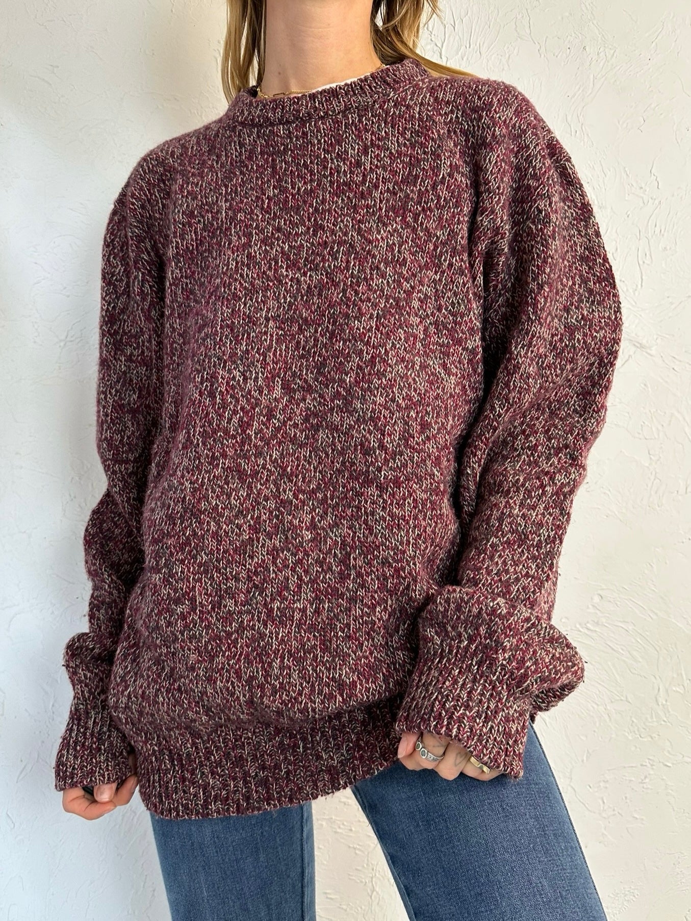 90s 'EMS' Burgundy Knit Sweater / Large