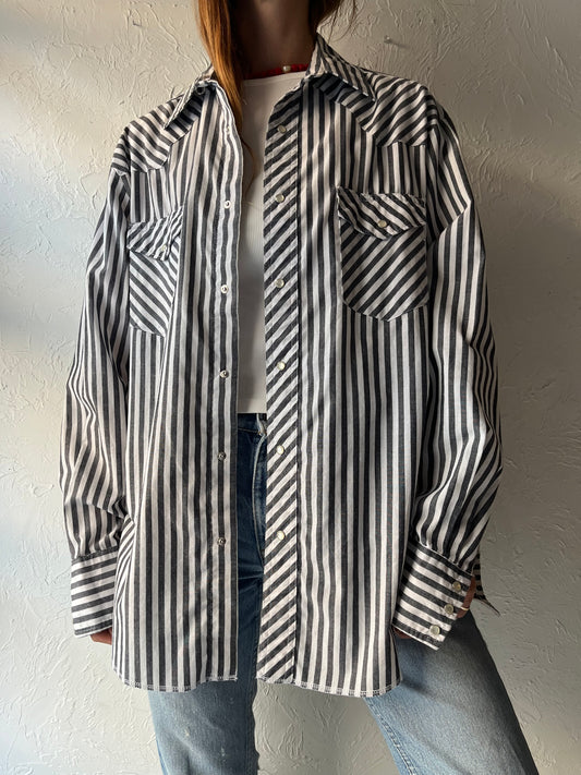 Y2k 'Wrangler' Striped Western Pearl Snap Shirt / Large