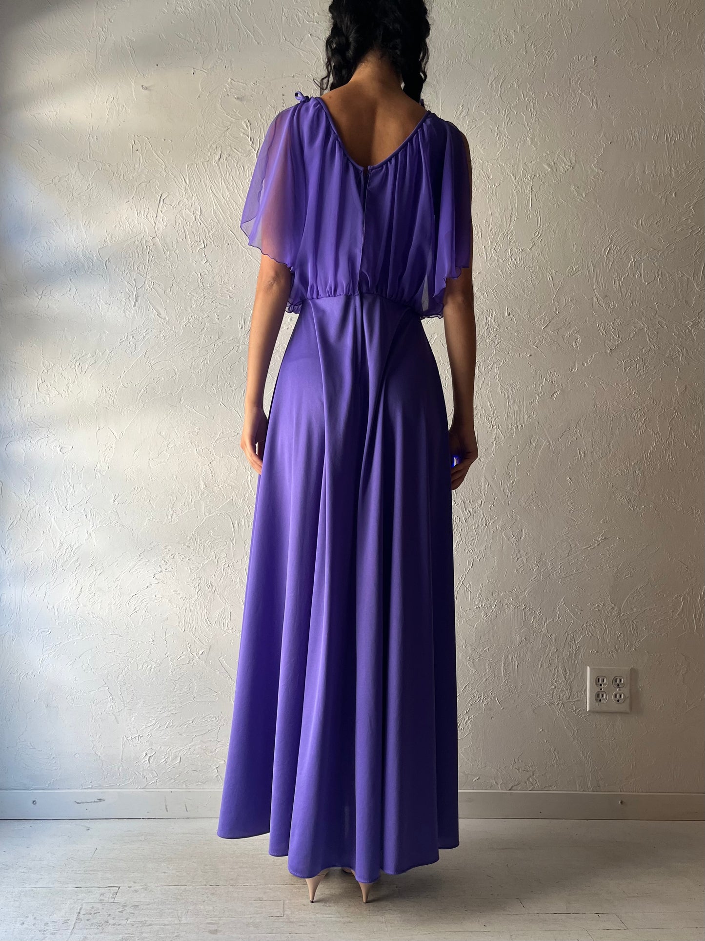 70s 'Algo' Purple Formal Maxi Dress / Small