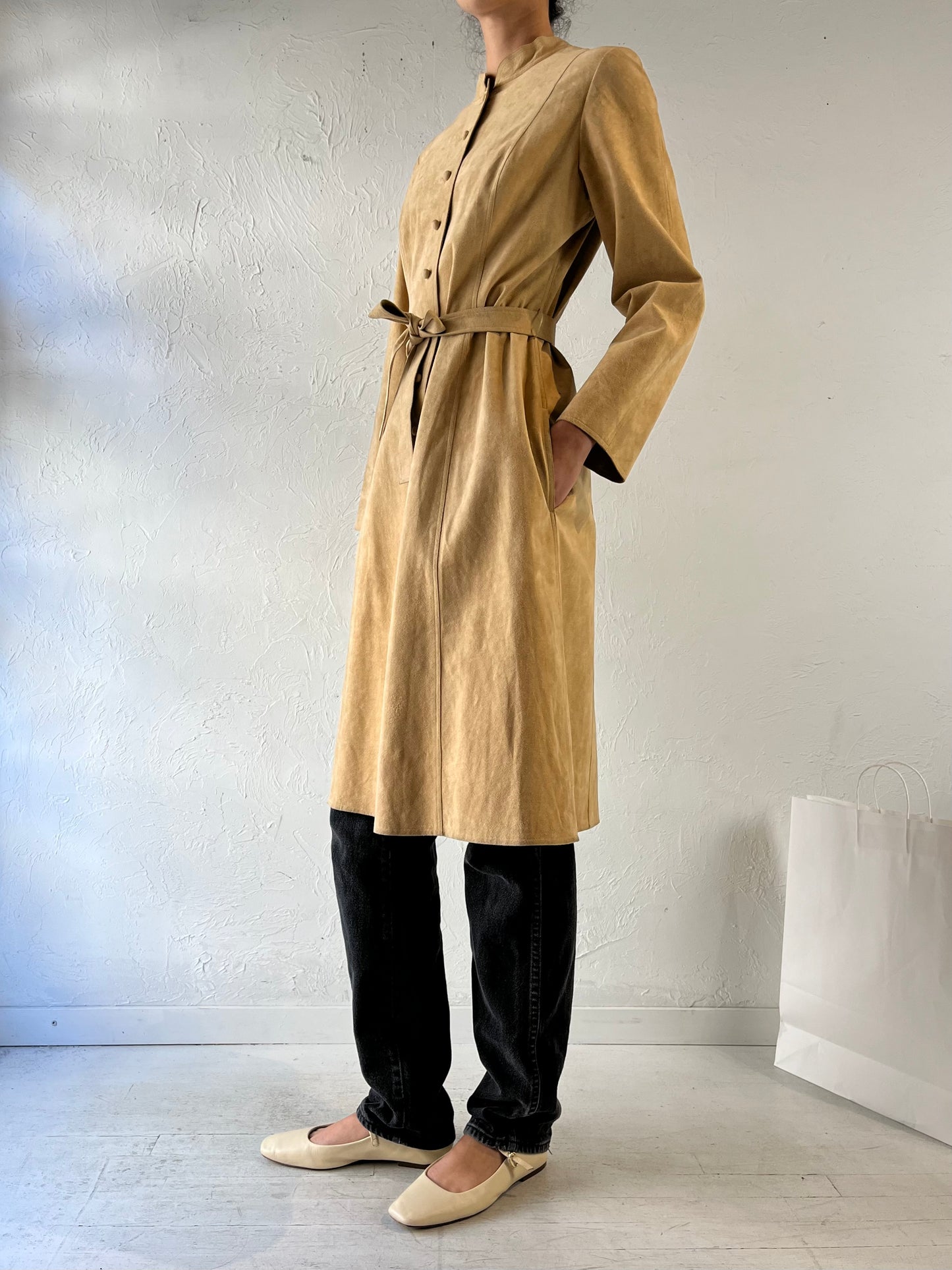 70s ‘Posh By Jay Anderson Lady Albert’ Beige Micro Suede Coat / Small