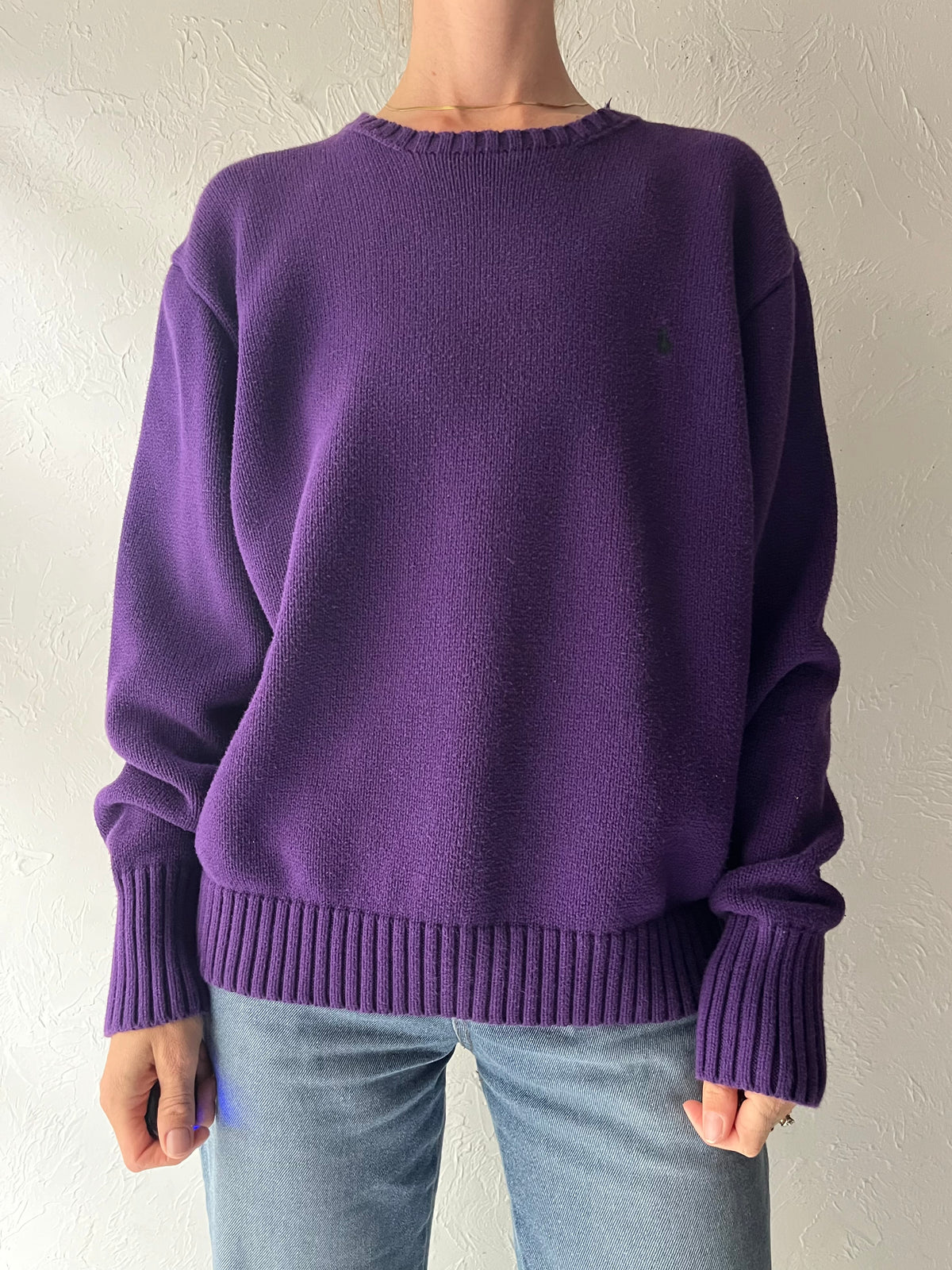90s 'Ralph Lauren' Purple Cotton Sweater / Large