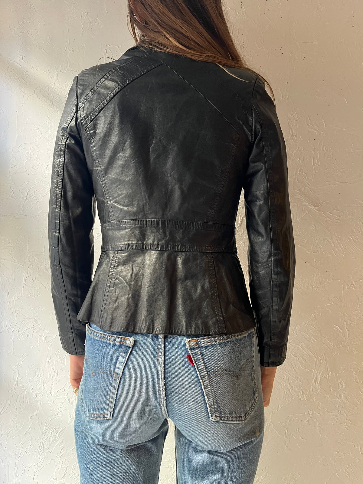 70s 'Gassy Jack' Black Leather Retro Western Jacket / Small