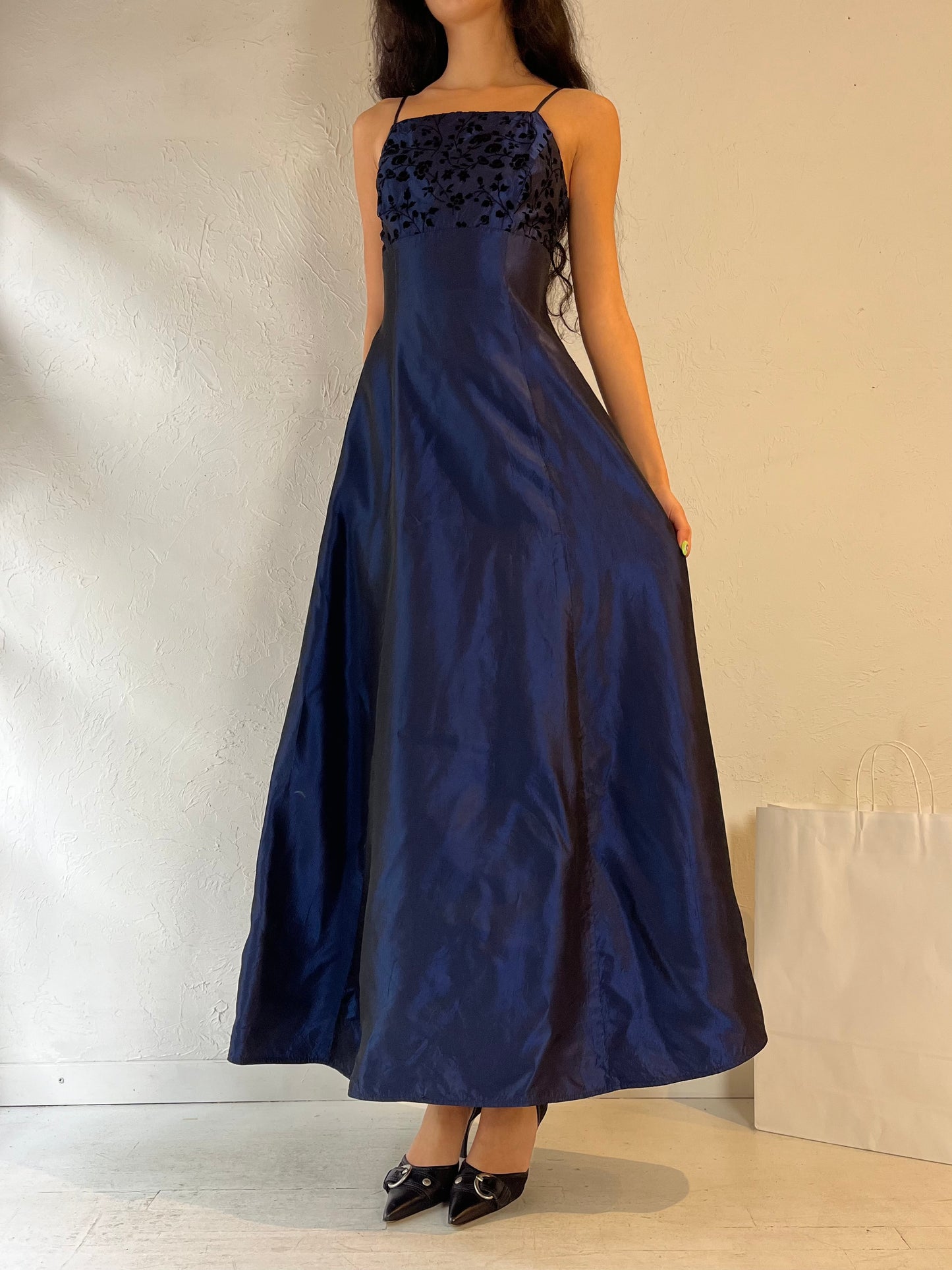 90s ‘Be Smart’ Blue Formal Dress / Small - Medium