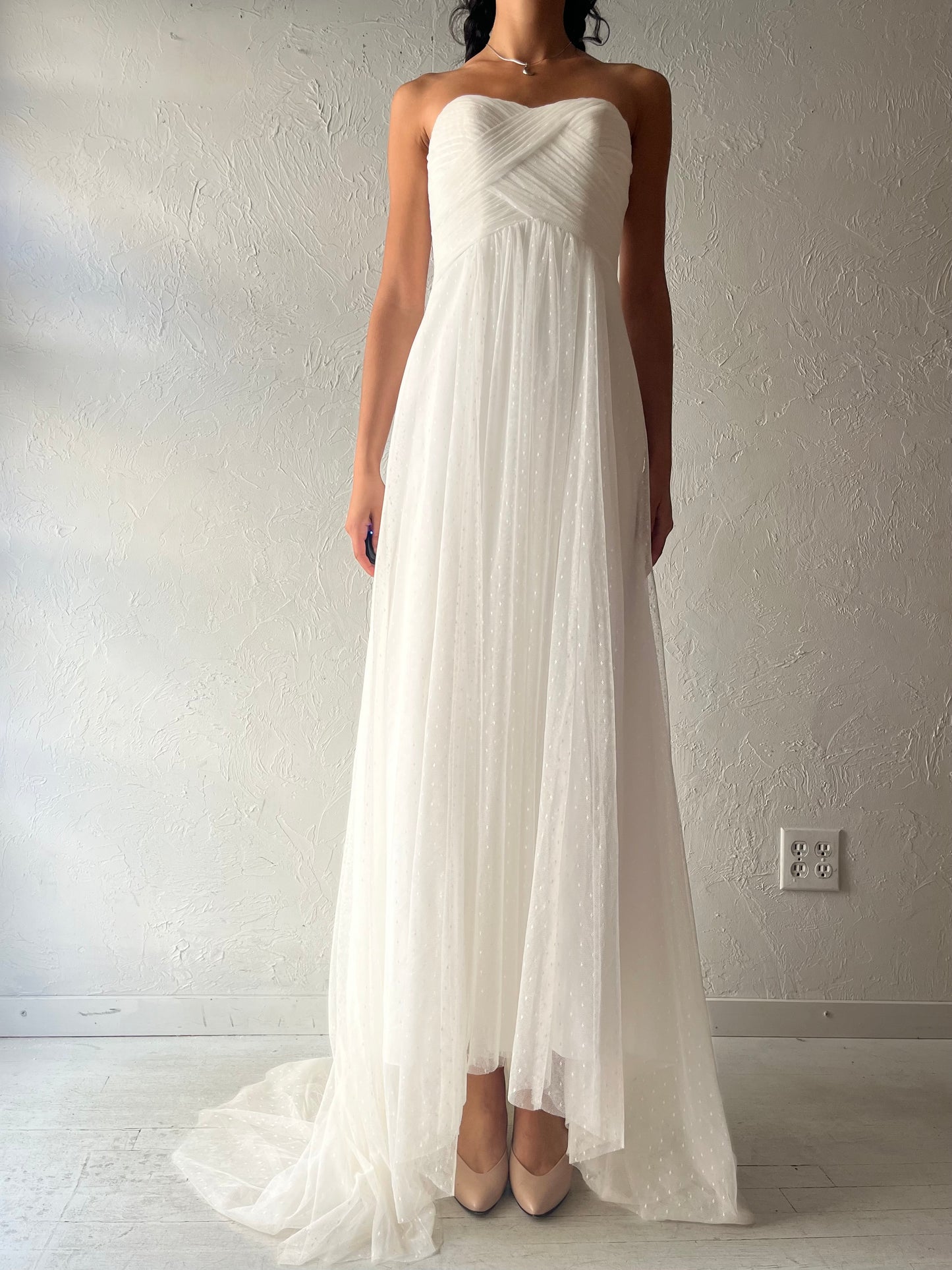 Y2k 'Galina' White Strapless Formal Dress Gown / Small