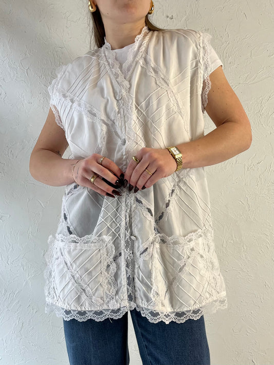 70s White Lace Vest / Medium