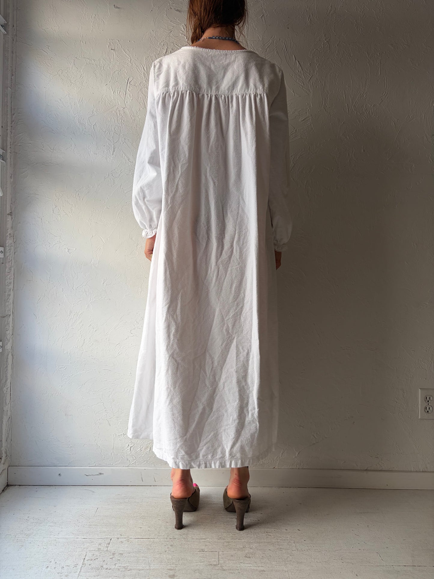 90s 'L.L. Bean' Flannel Nightgown Dress / Vintage Cotton Winter Nighty Dress / Medium