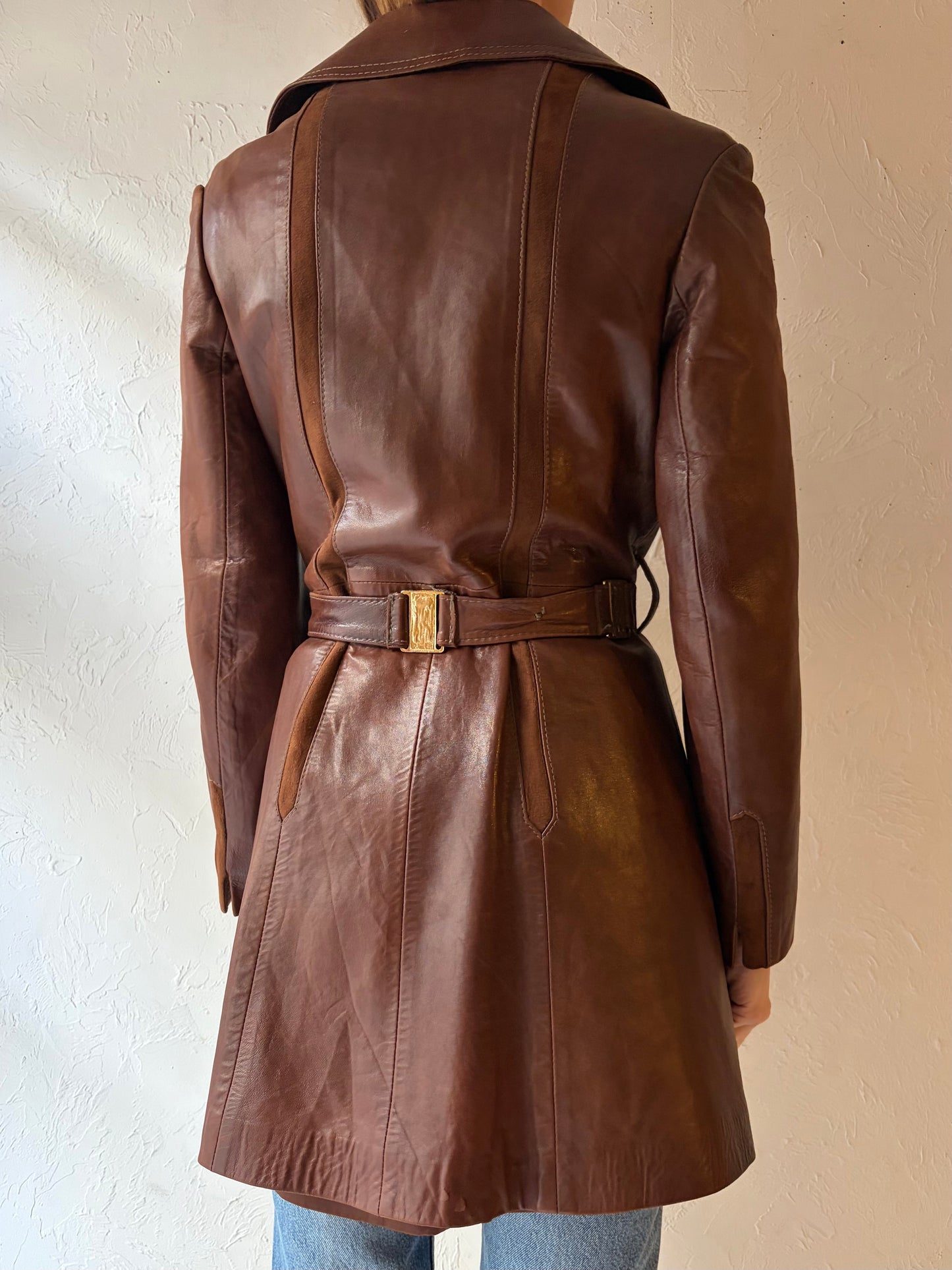 70s 'Skiu Gear' Brown Leather Jacket / Small