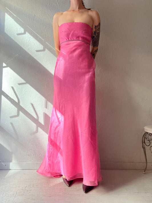 90s 'Venessa Stevens' Formal Pink Strapless Maxi Dress / Small