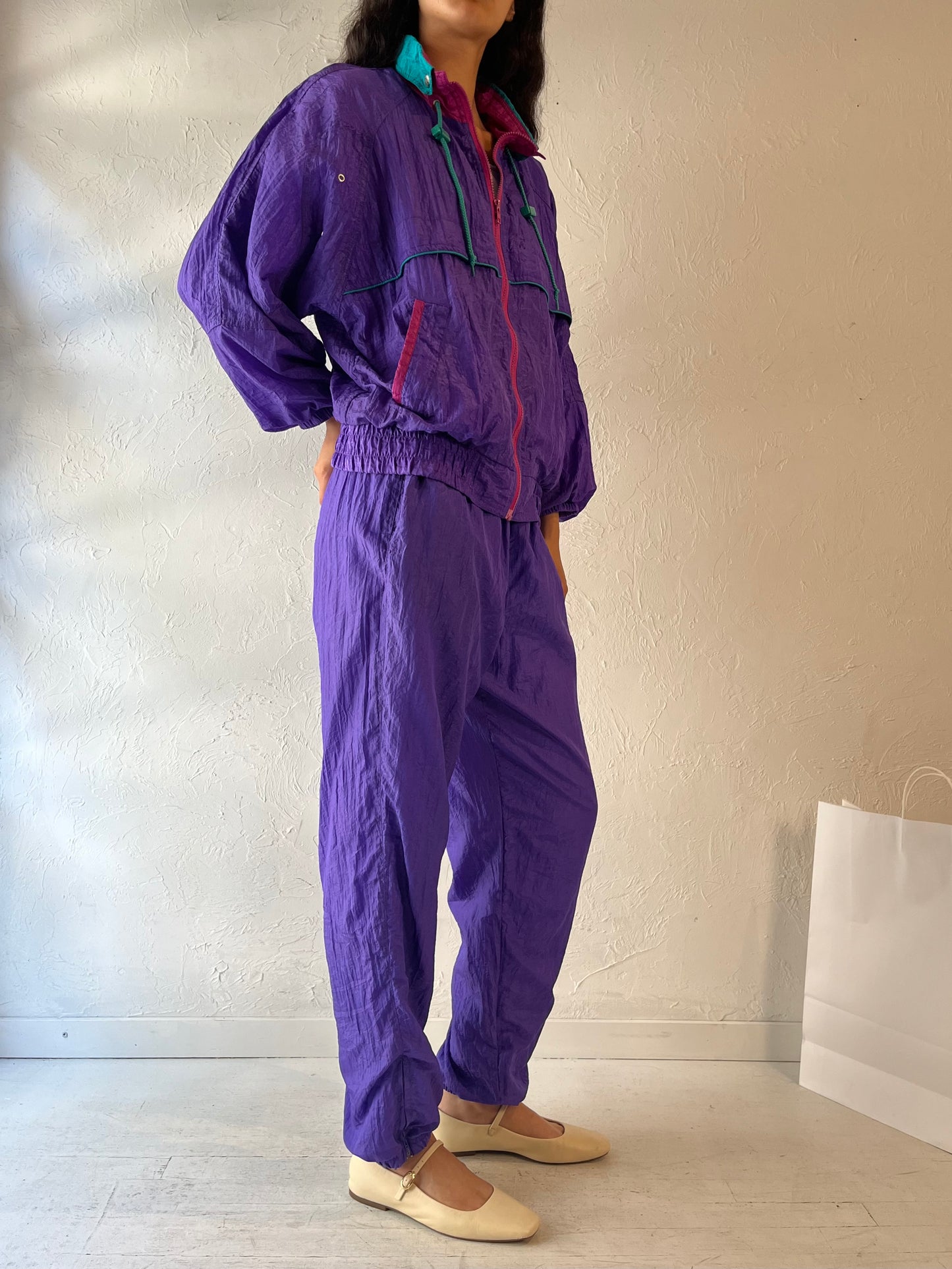 90s 'Forteza' Purple Nylon Track Suit / Medium