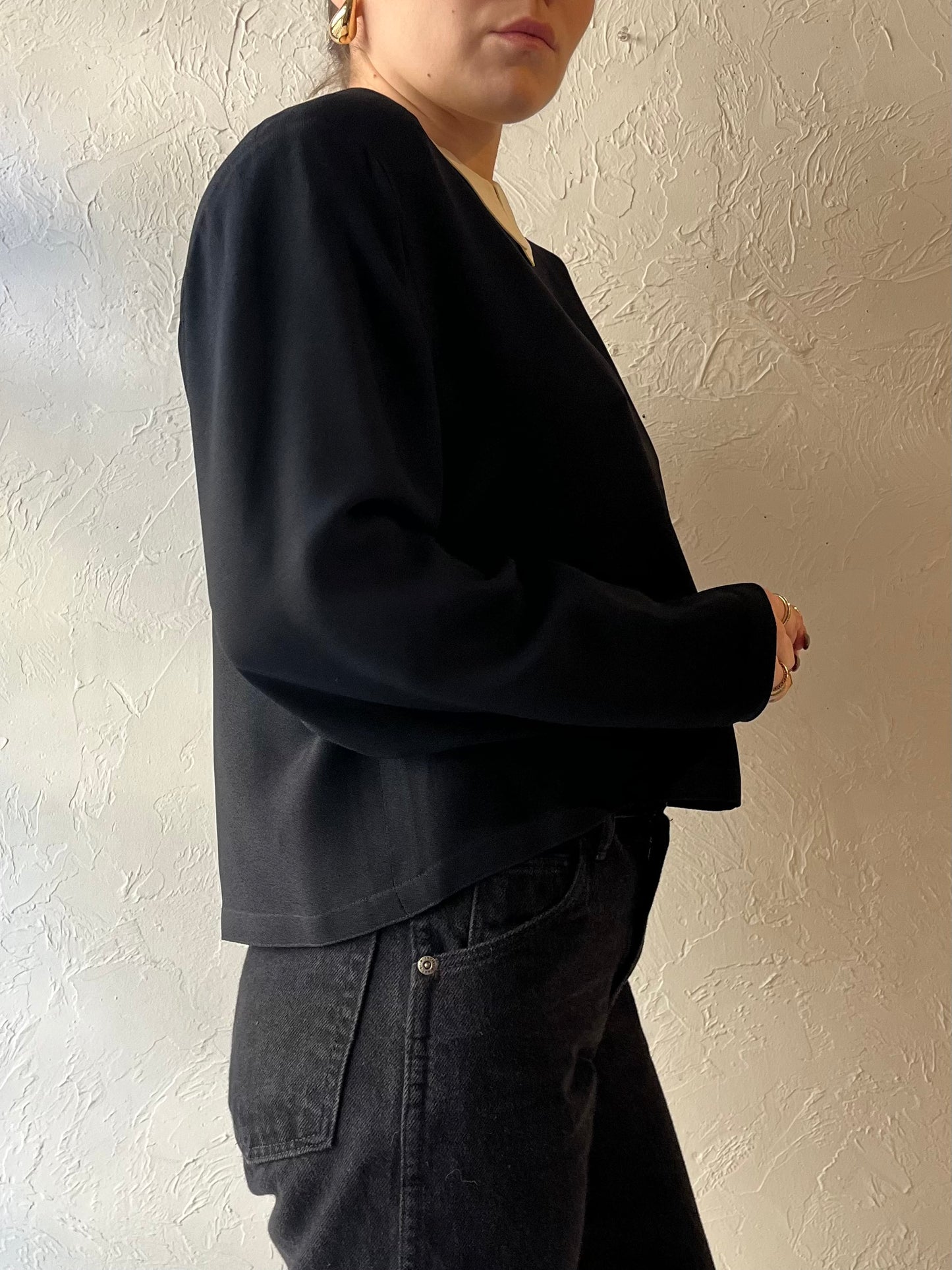 90s ‘Albert Nipon’ Black Collared Long Sleeve Blouse / Small