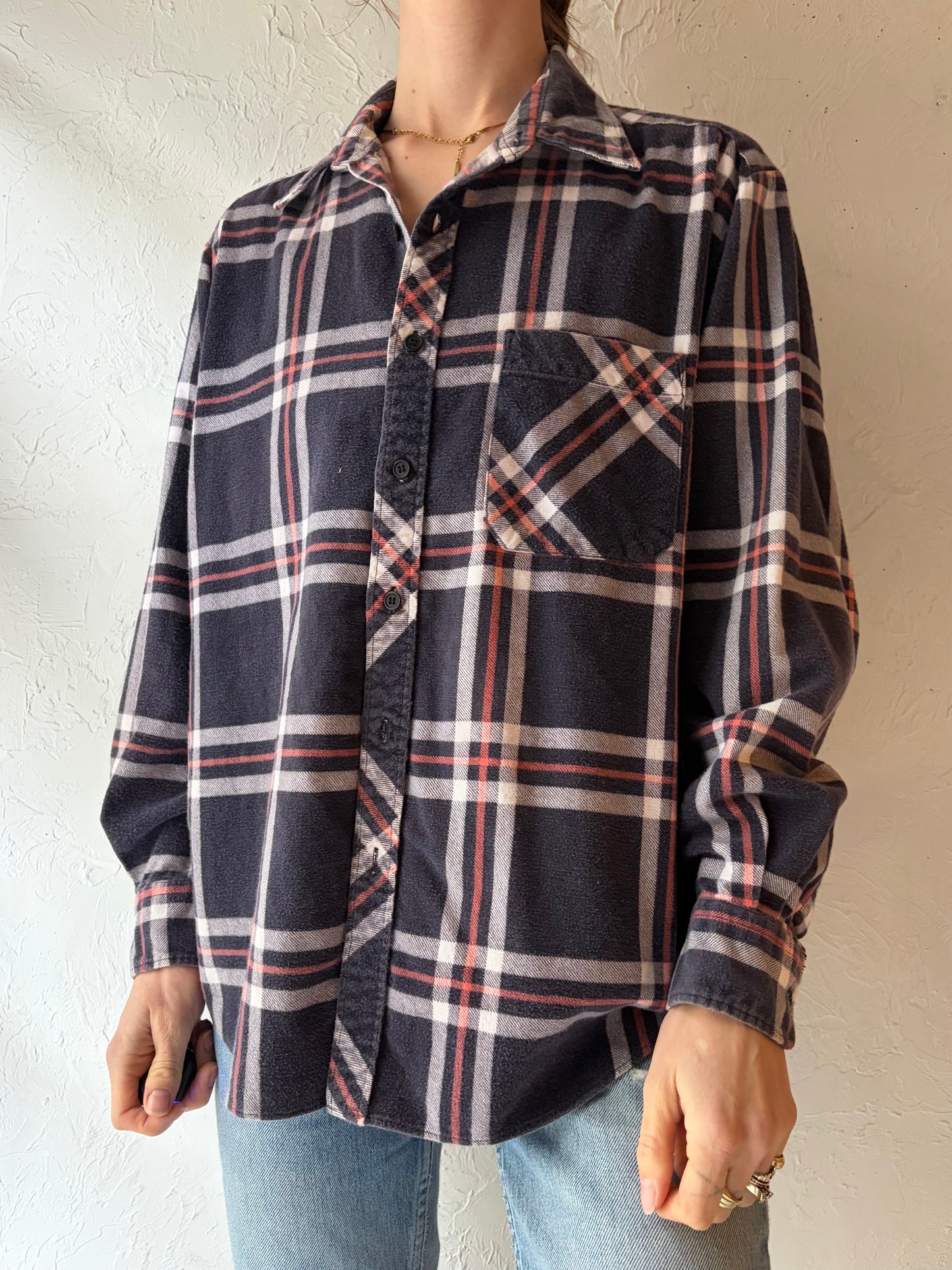 80s 'Sears Wearmaster' Cotton Plaid Shirt / Medium