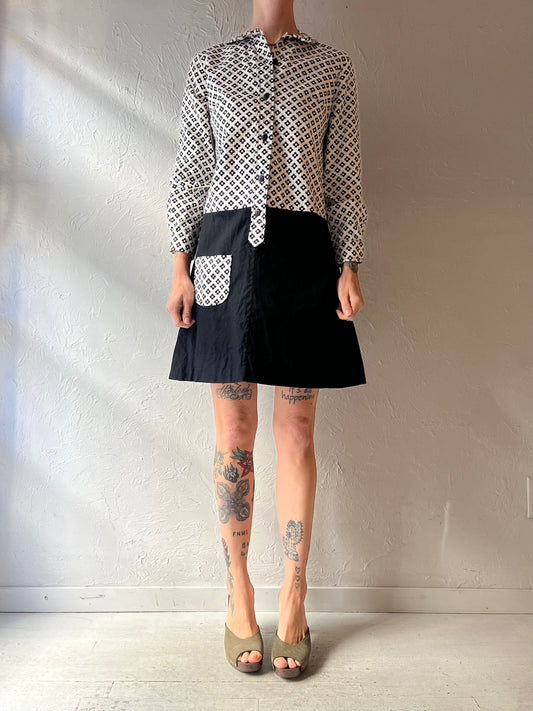 70s Retro Long Sleeve Floral Mini Dress / Small