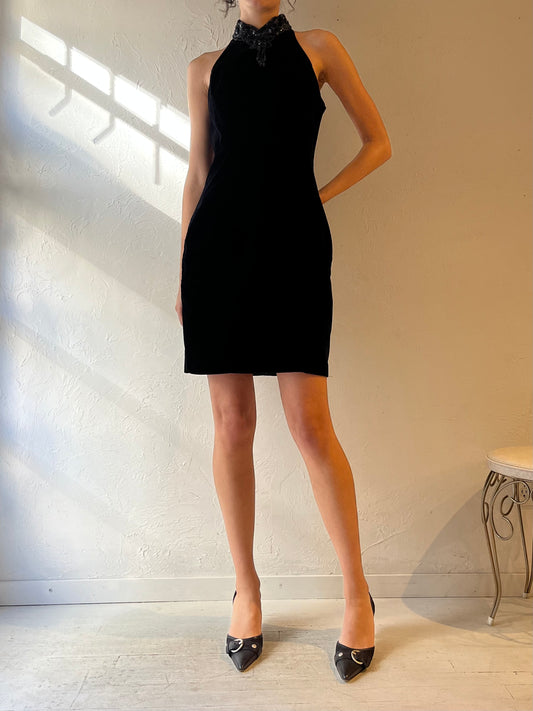 90s 'Jump' Black Velvet Formal Dress / Medium