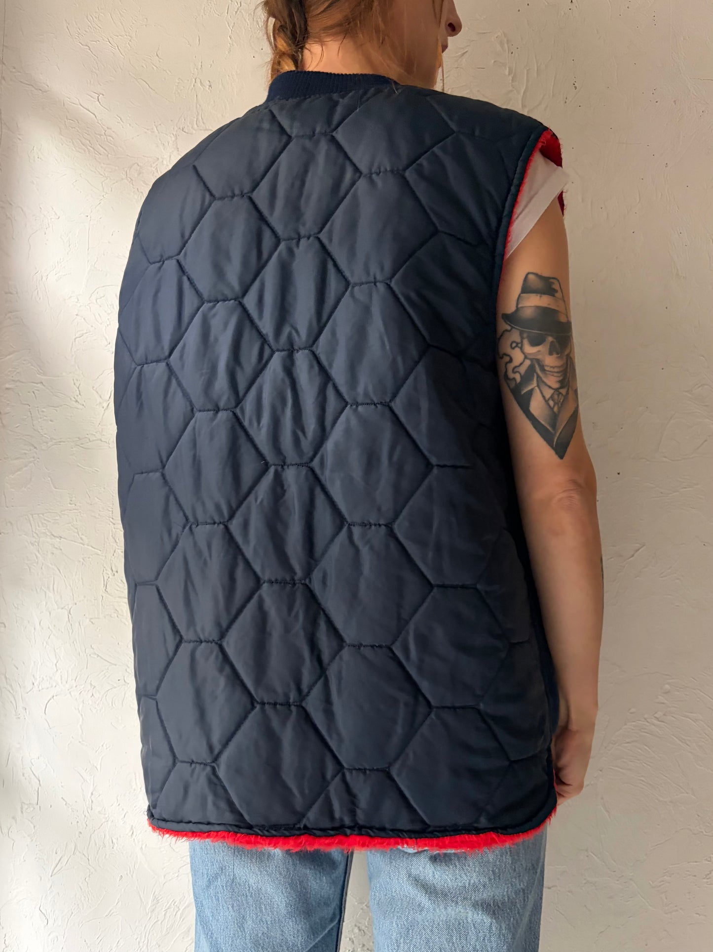 70s 'Artic King' Navy Blue Quilted Vest / XL