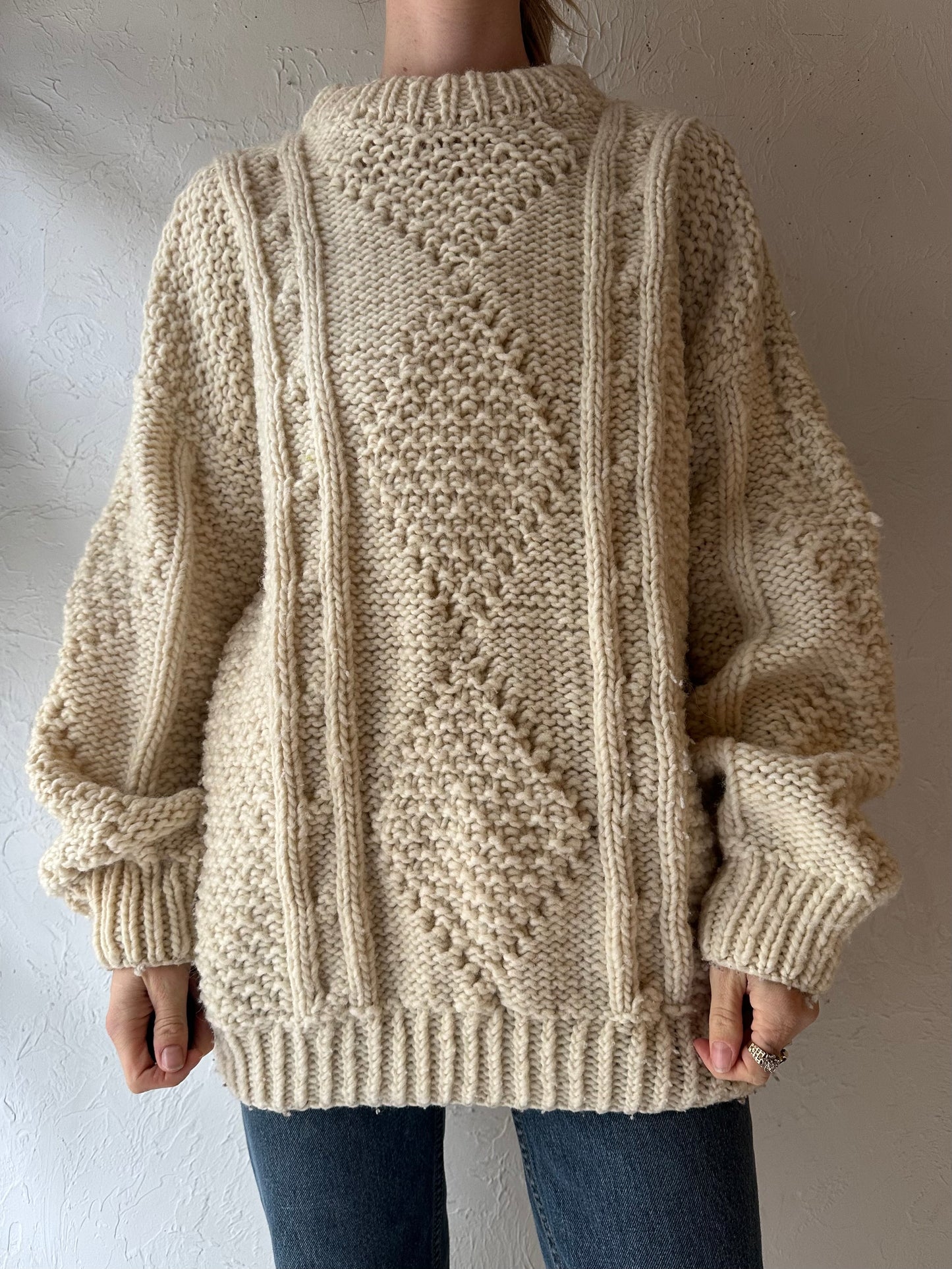 Vintage Cream Fisherman Sweater / Large