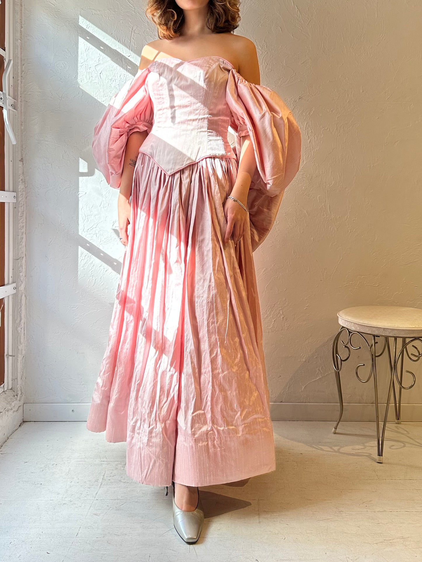 90s Handmade Pale Pink Prom Dress Set / Small - Medium