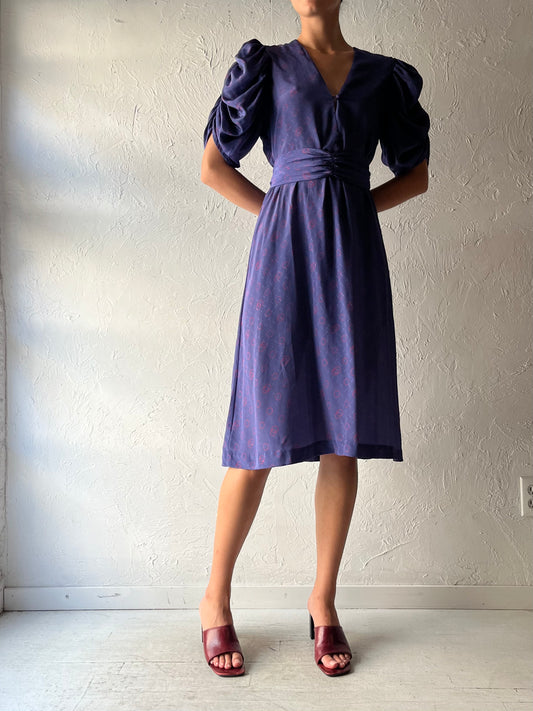 80s 'Meira' Puff Sleeve Retro Midi Dress / Small