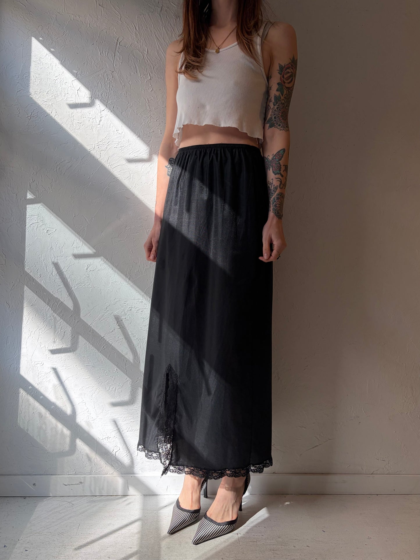 60s 'Kayser' Black Slip Skirt / Small