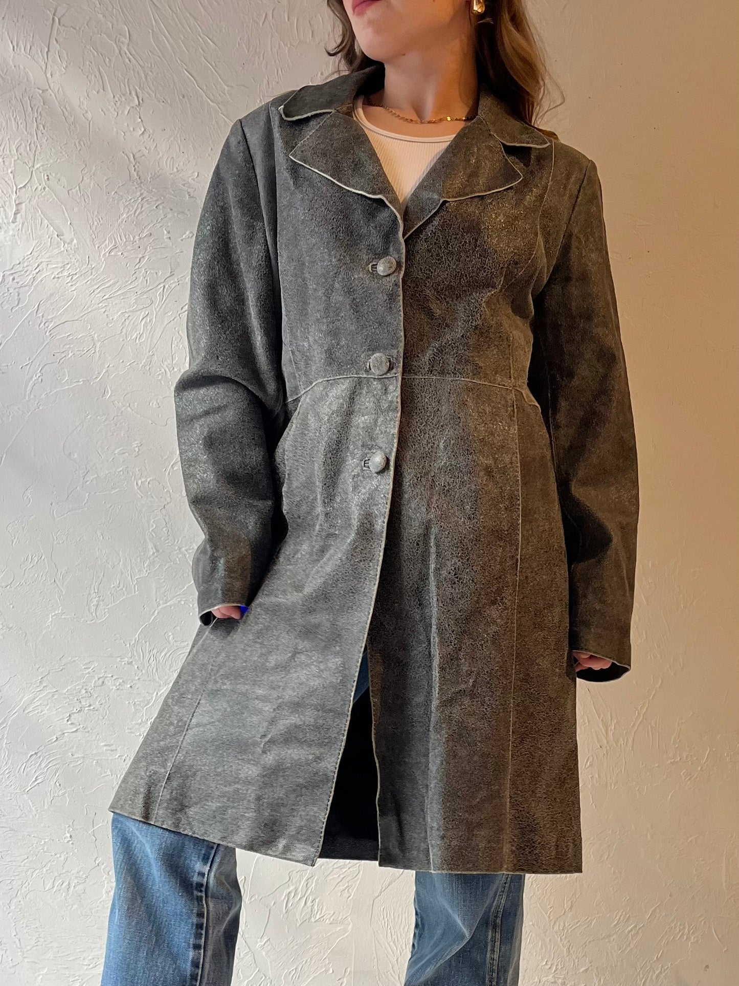 Vintage 'Mary Couro' Gray Leather Coat / Medium