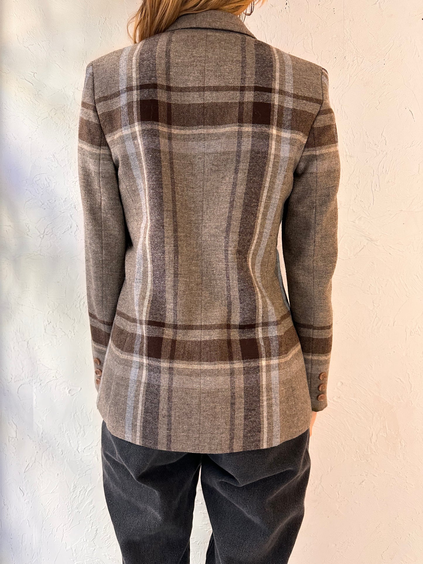 70s 'Fays Closet' Gray Plaid Blazer Jacket / Union Made / Small